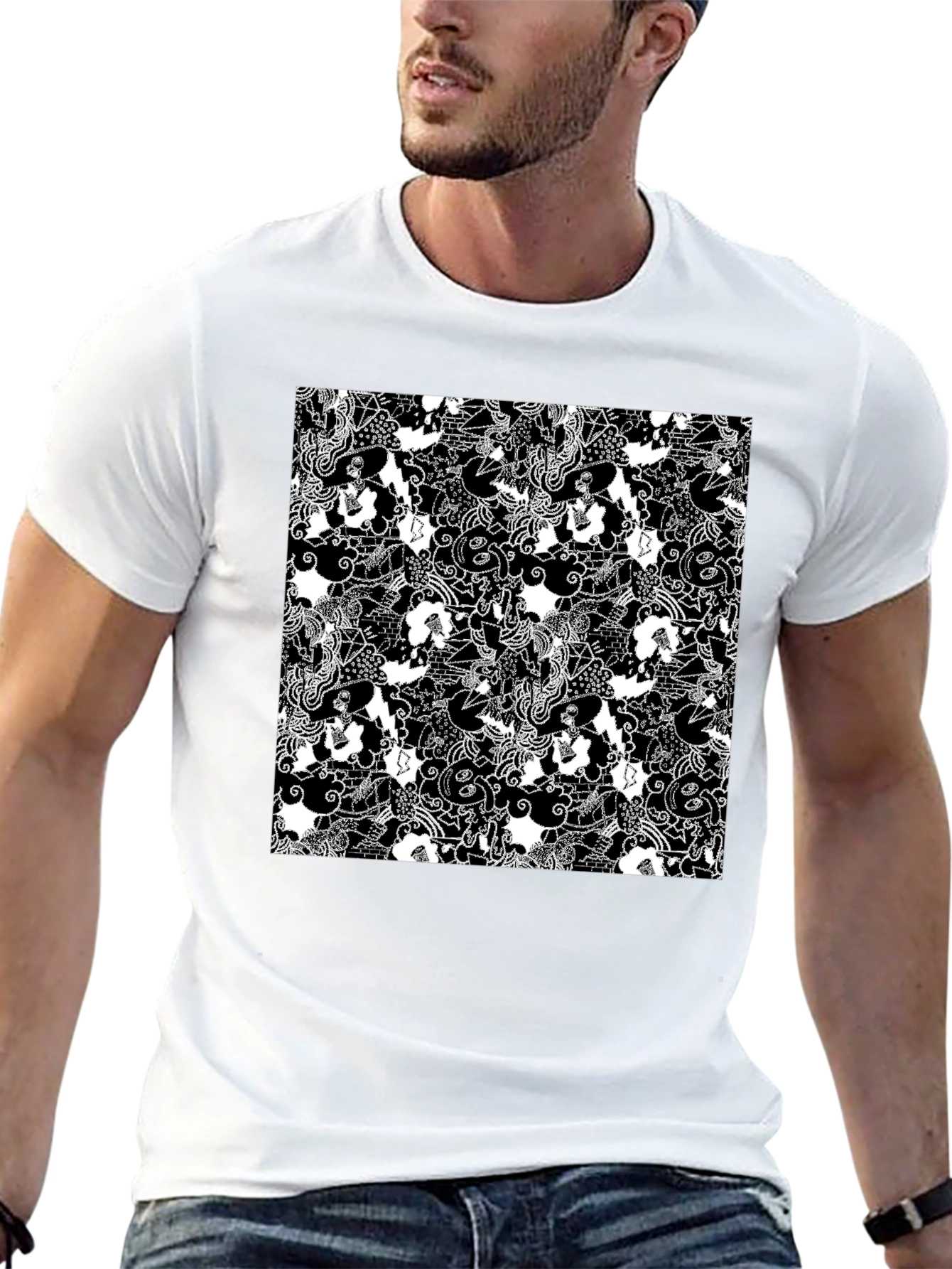 Black Monochrome Patterned T-Shirt view 13