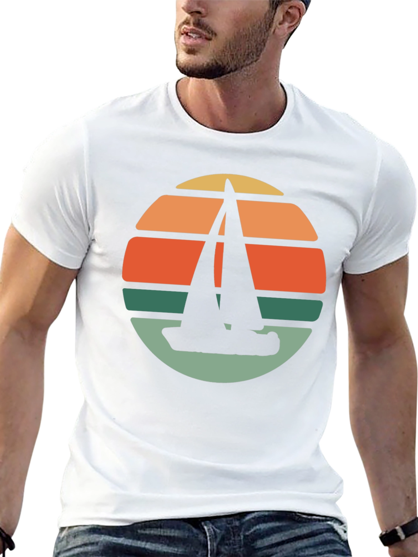 Black Retro Sunset Sailboat T-Shirt - Black view 13