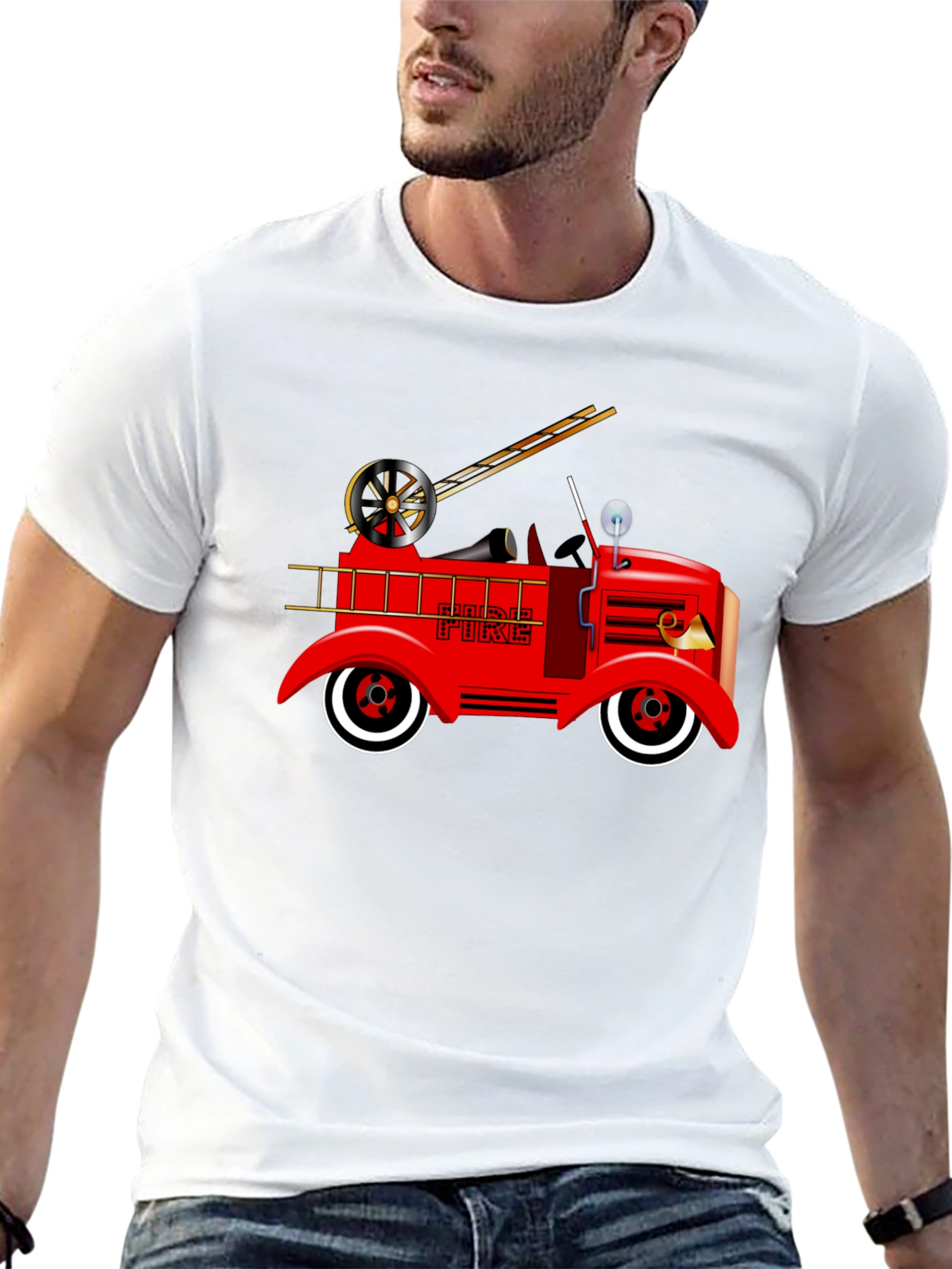 Black Vintage Fire Truck Graphic T-Shirt view 13