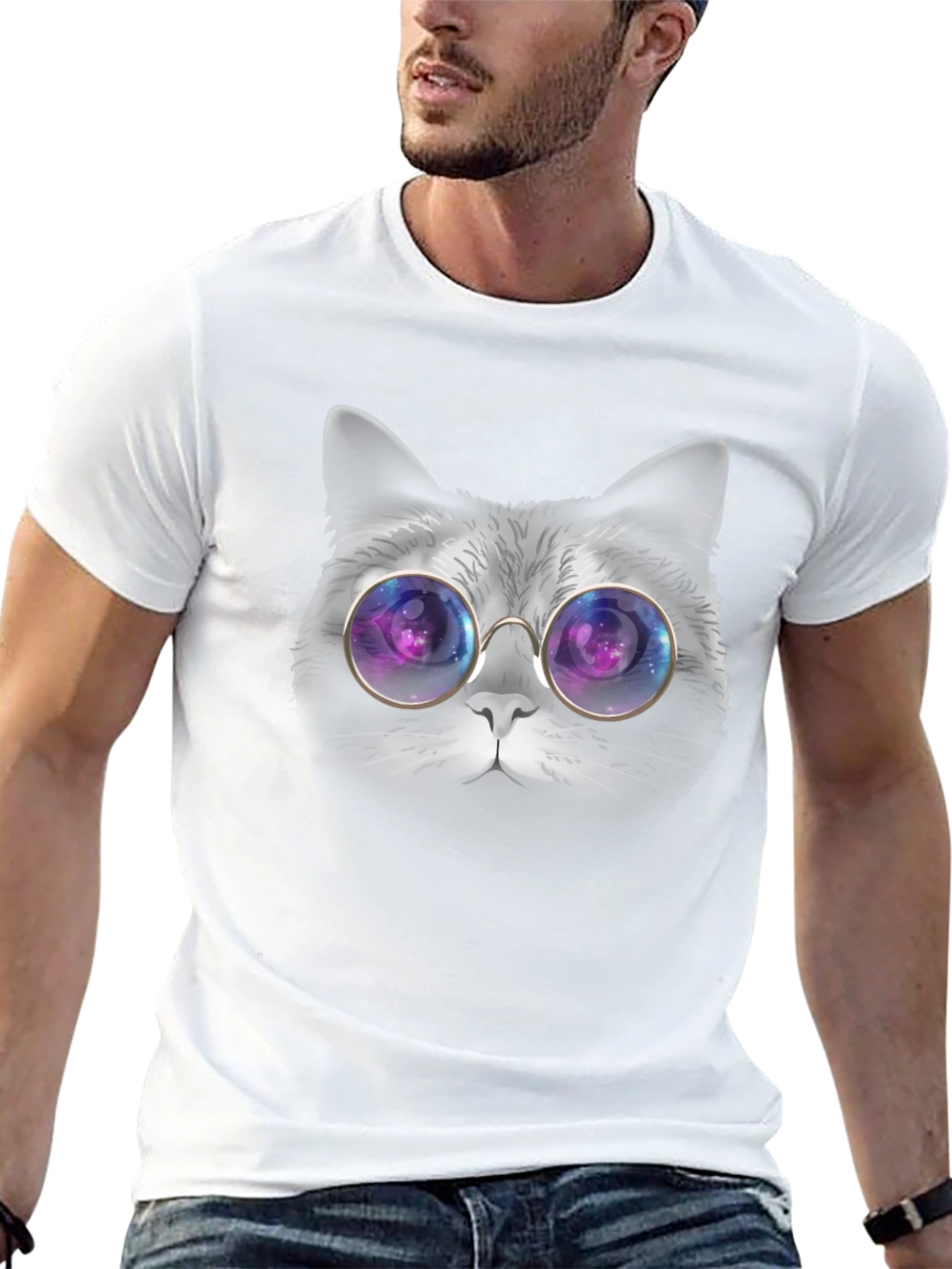 Black Cat with Galaxy Glasses T-Shirt view 13