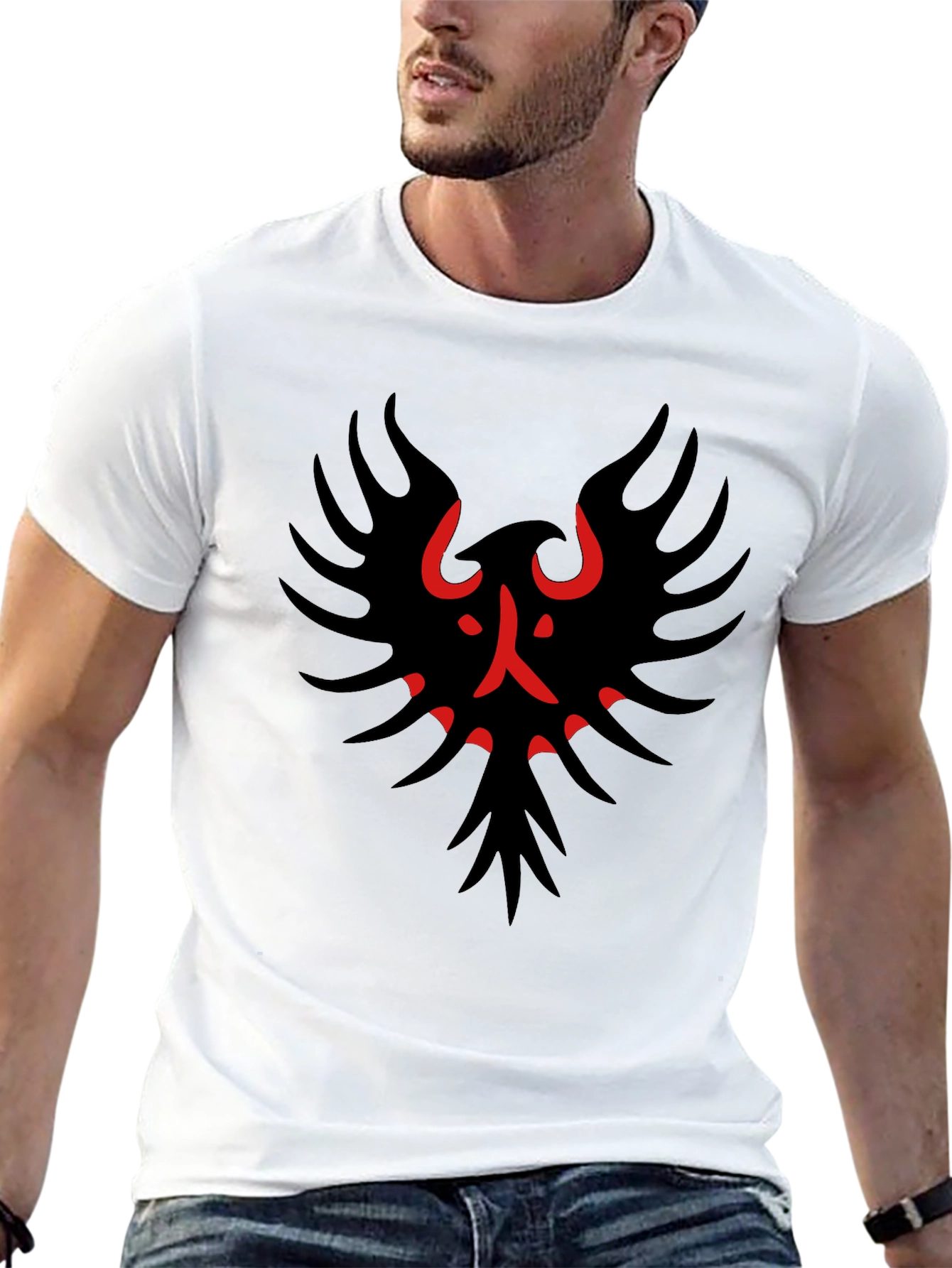 Black Black T-Shirt with Red & Black Bird Graphic view 13