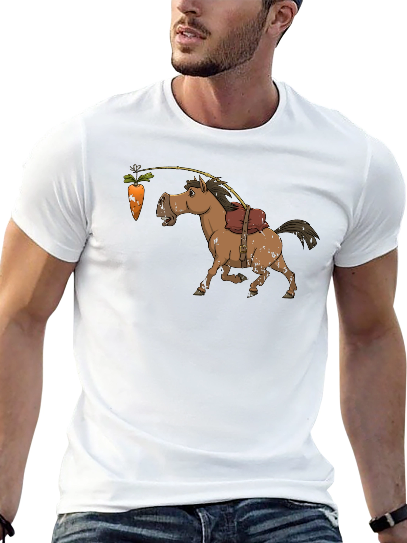 Black Funny Carrot & Horse Graphic T-Shirt view 13