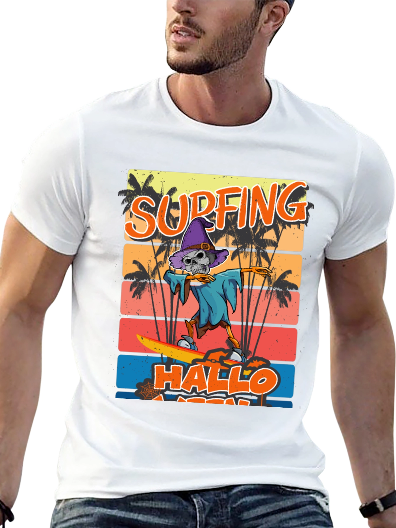 Black Surfing Hallo-ween Skeleton T-Shirt view 13