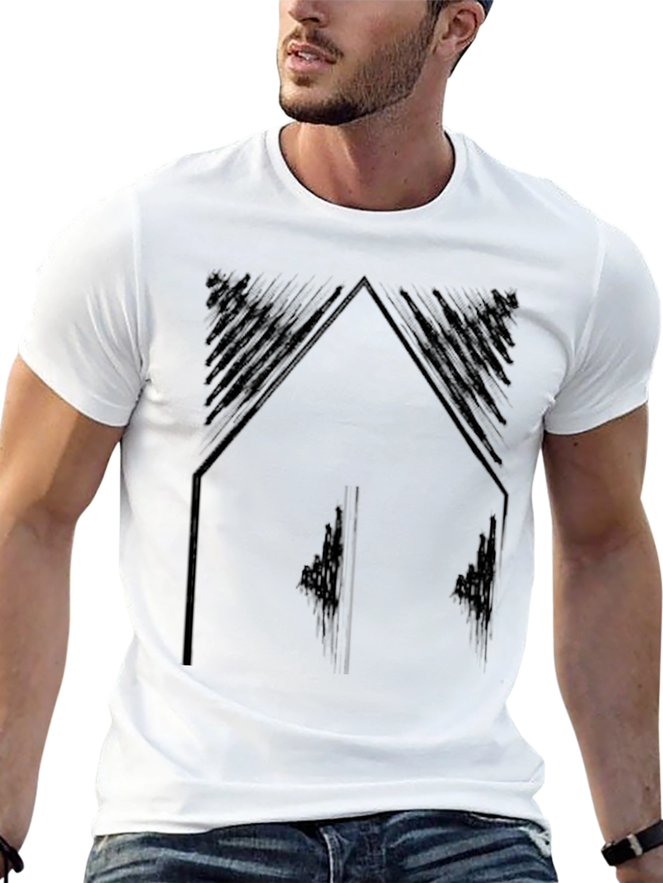 Black Abstract Geometric Black T-Shirt view 13