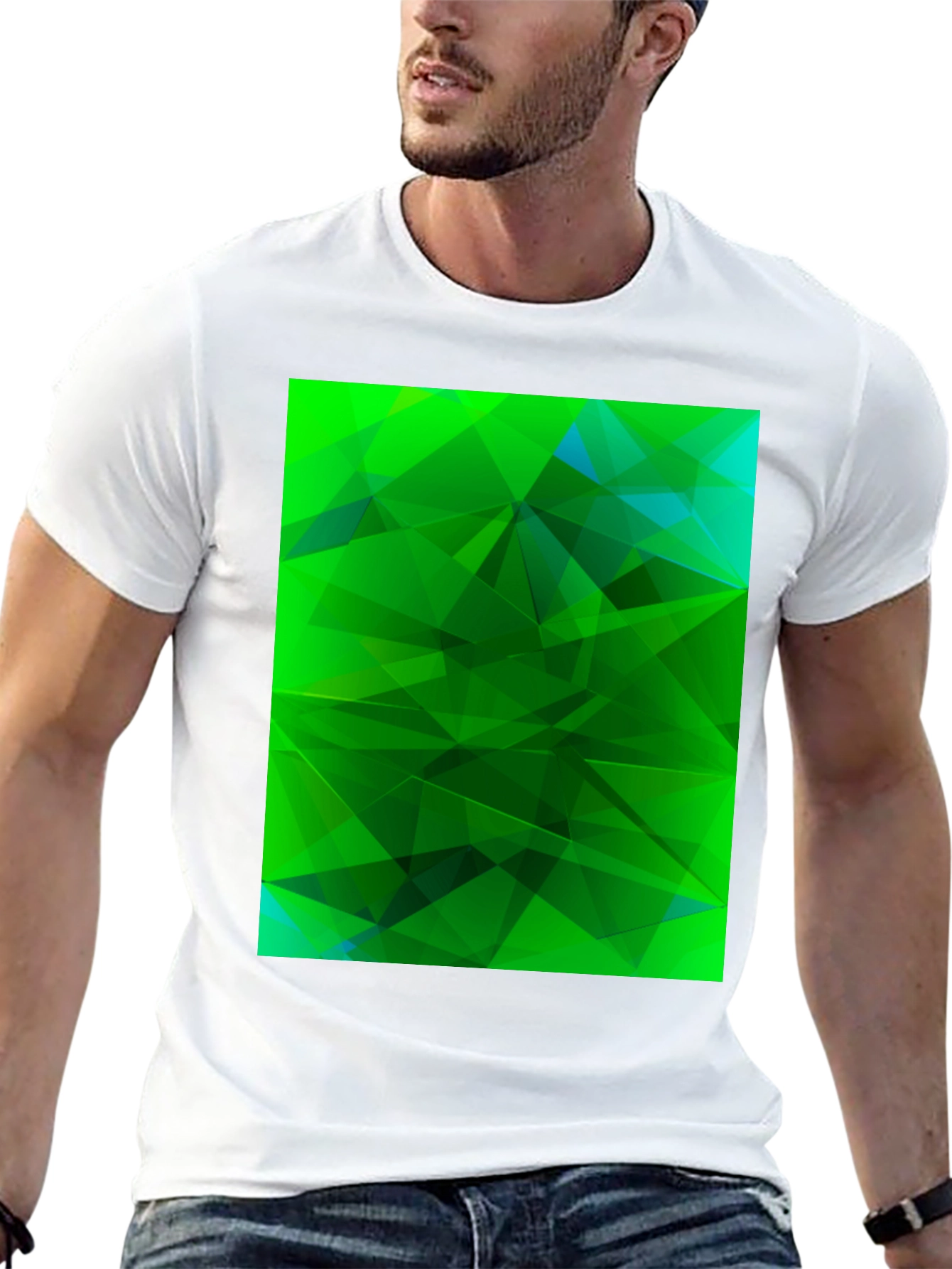 Black Abstract Geometric Green T-Shirt view 13
