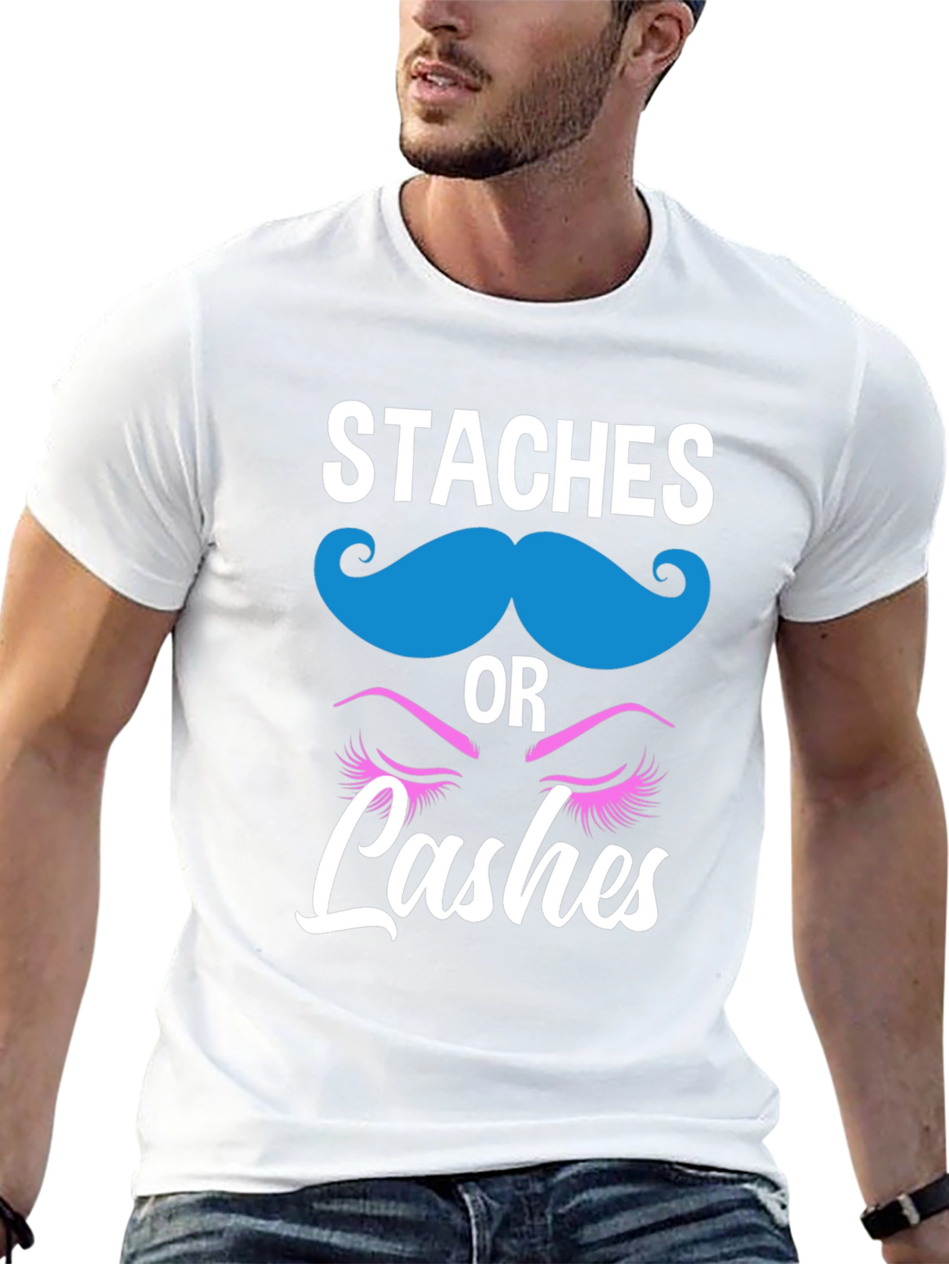 Black Staches or Lashes Gender Reveal T-Shirt view 13