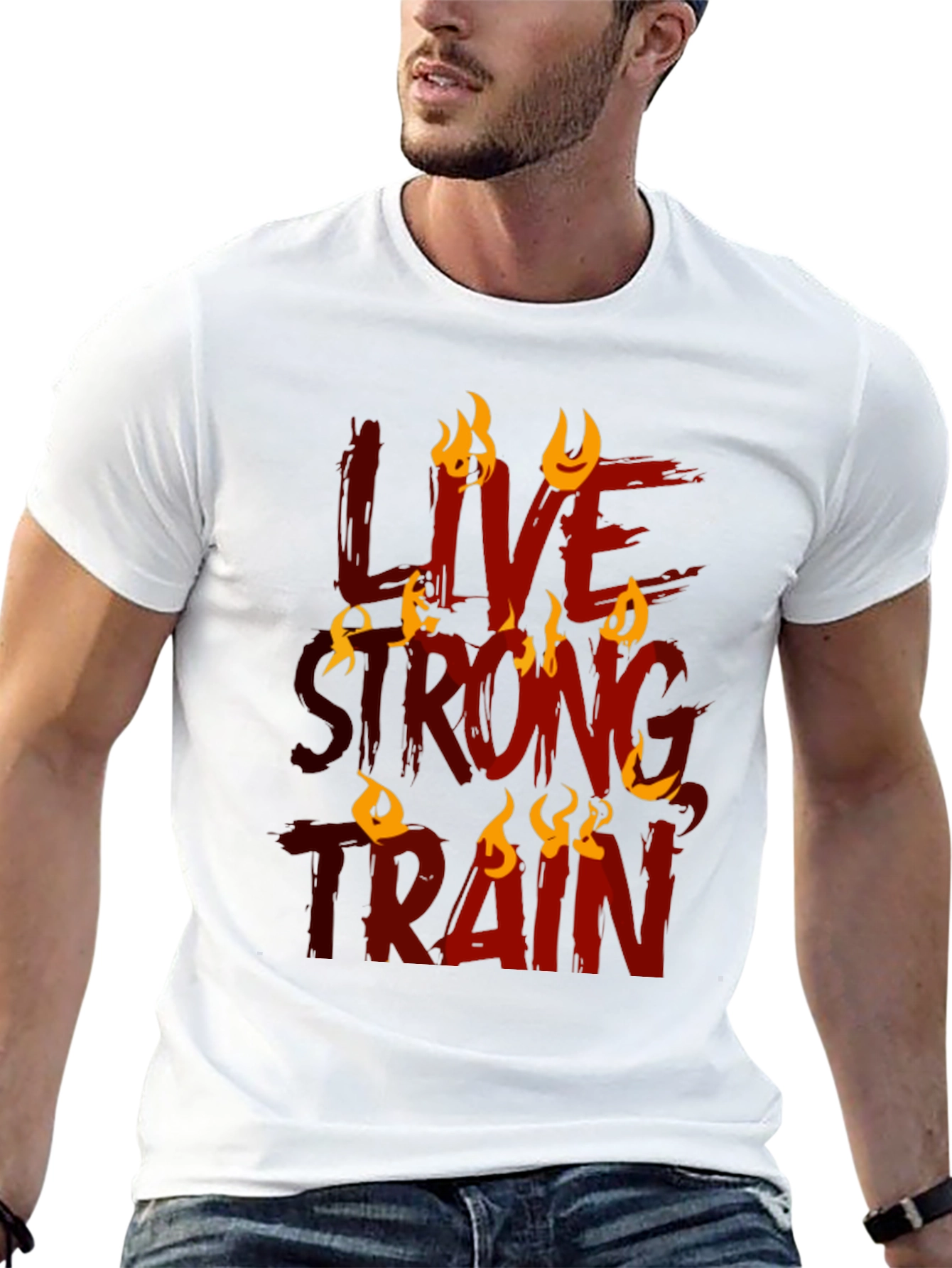 Black Live Strong Train Graphic Tee - Black Cotton Blend view 13