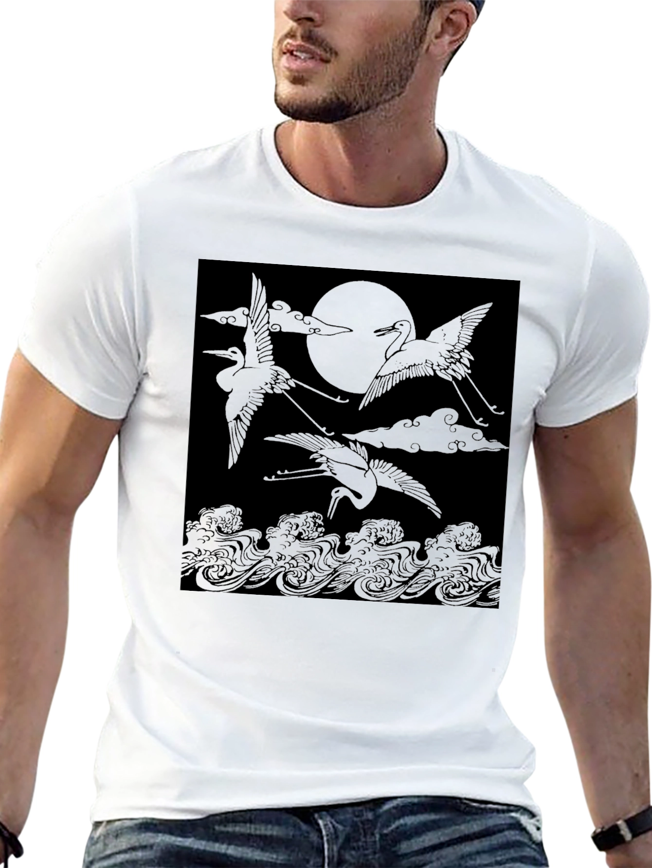 Black Crane & Moon Graphic Tee - Black view 13