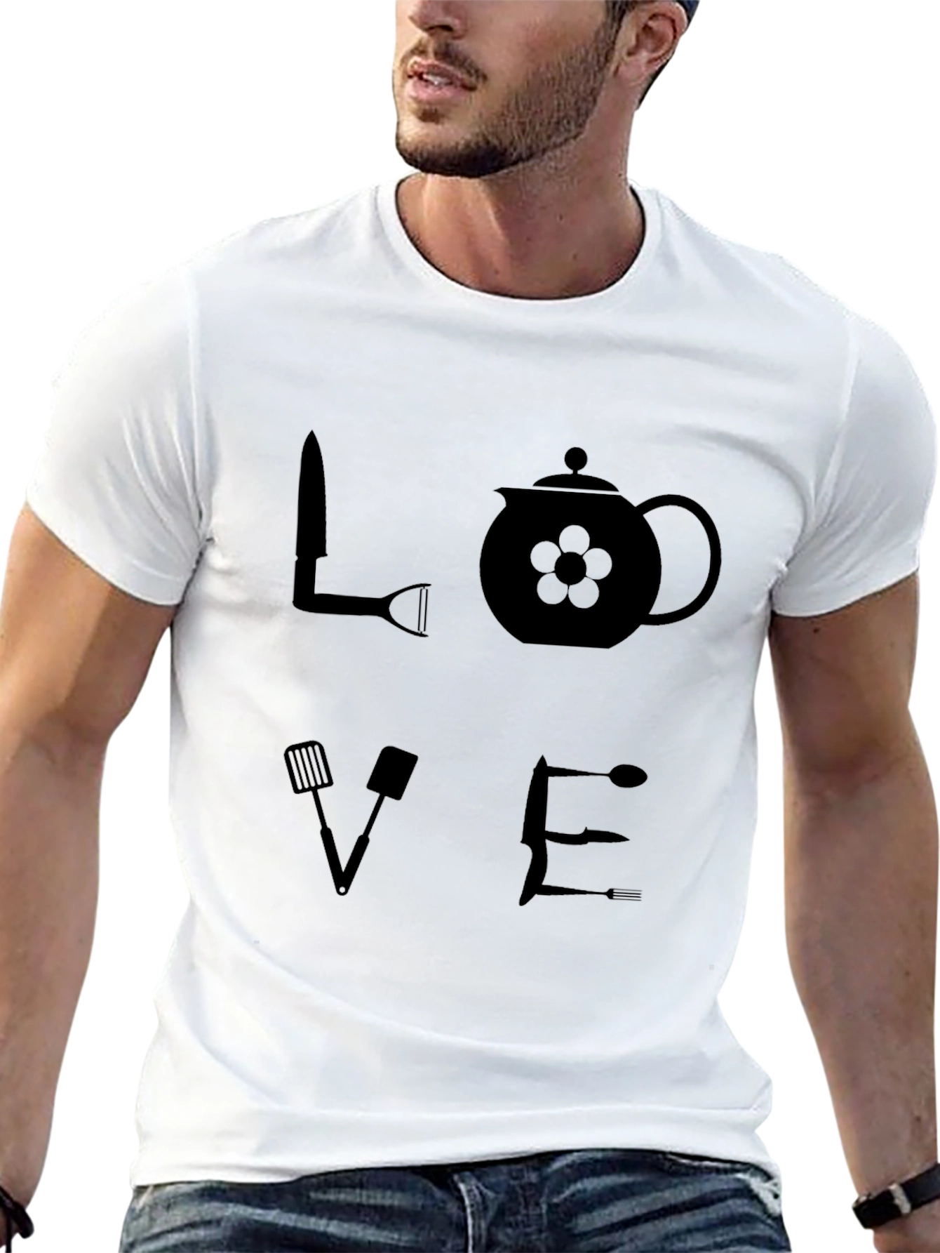 LOVE Kitchen Utensil Graphic T-Shirt - Black - 13