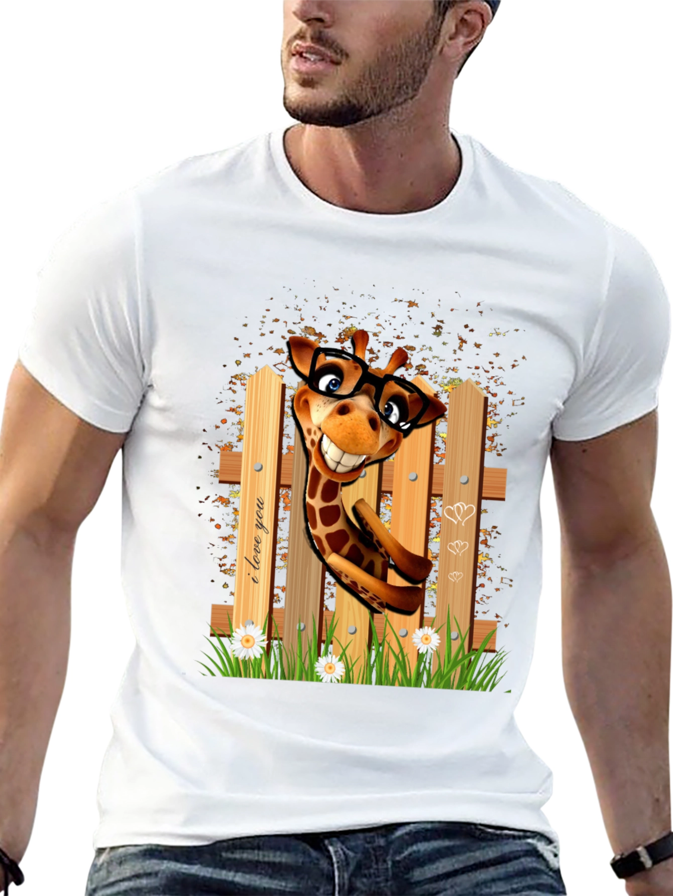Black Funny Giraffe in Glasses T-Shirt view 13