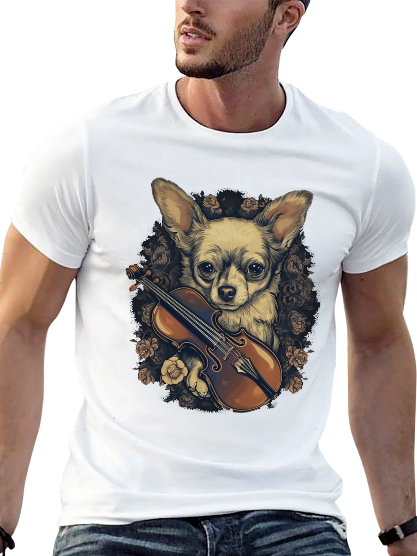 Black Chihuahua Violin T-Shirt view 13