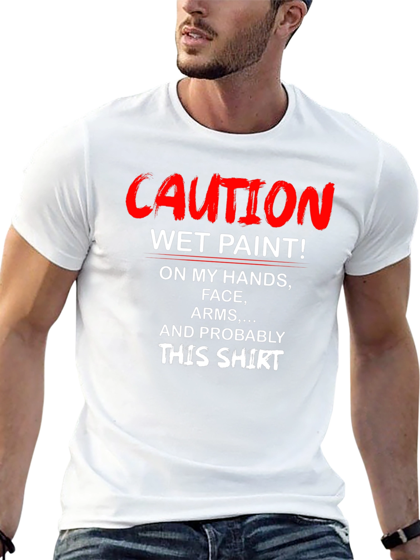 Black Caution Wet Paint T-Shirt - Funny Novelty Tee view 13