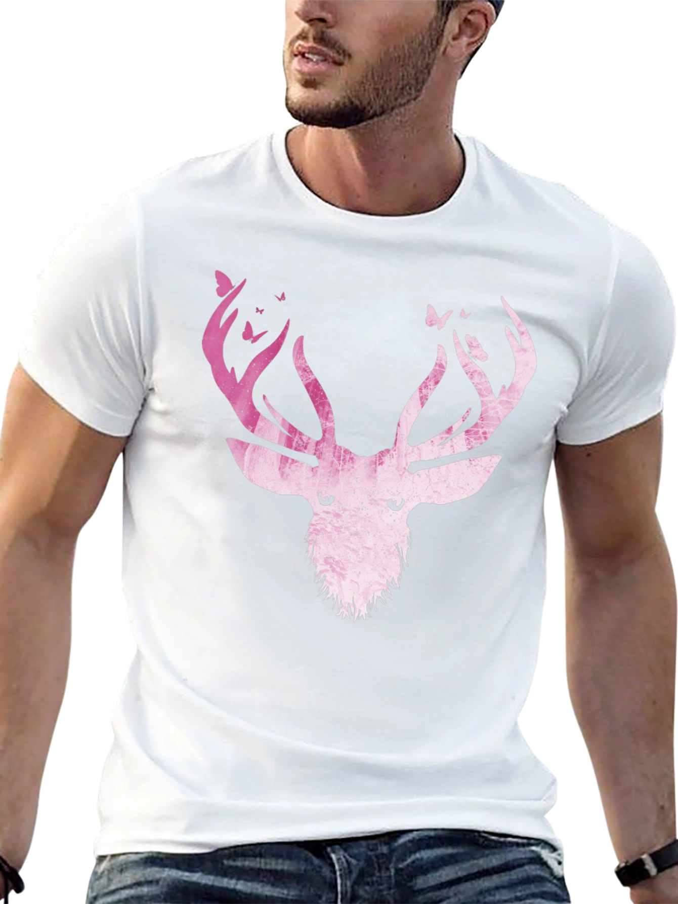 Black Deer Antler Butterfly Graphic T-Shirt view 13