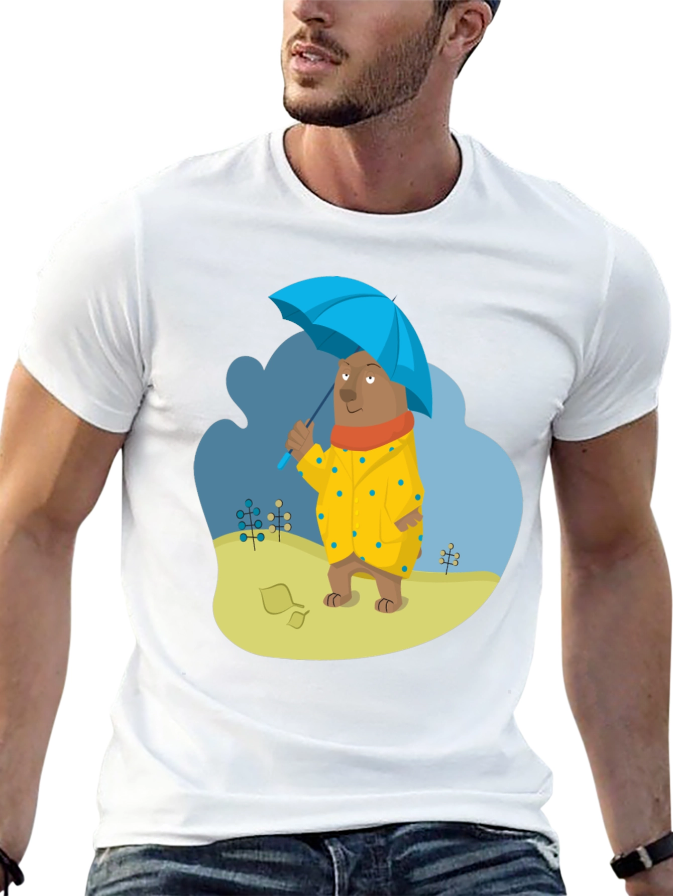 Black Bear in Raincoat Graphic T-Shirt - Unisex Casual Tee view 13