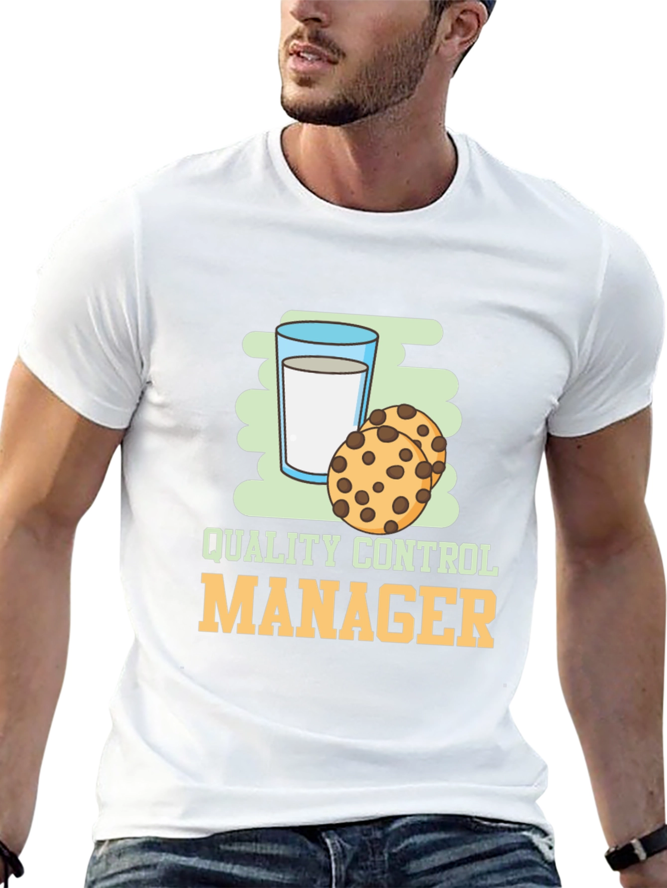 Black Quality Control Manager Cookie & Milk Graphic T-Shirt view 13