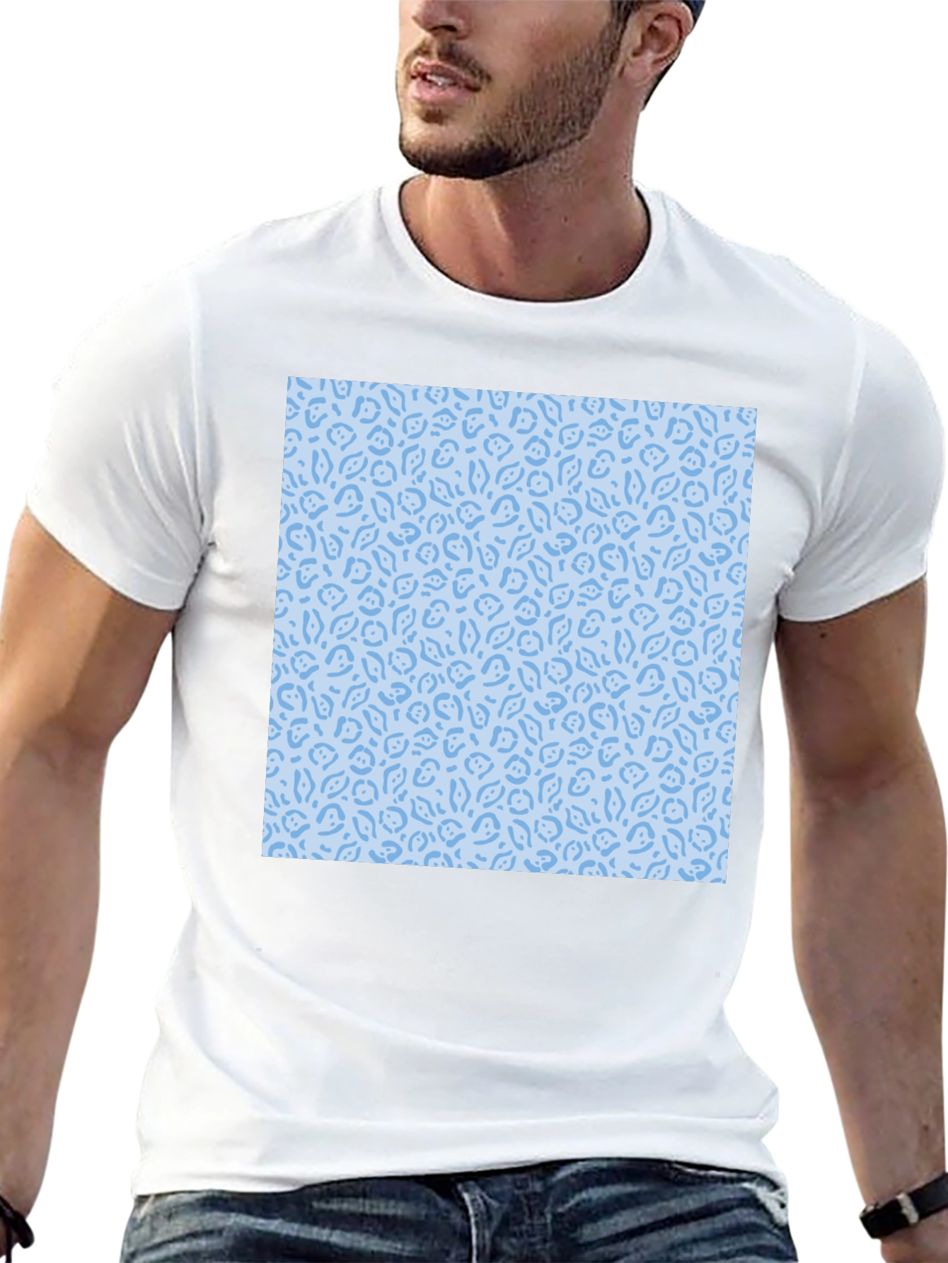 Black Stylish Black T-Shirt with Light Blue Pattern Design view 13