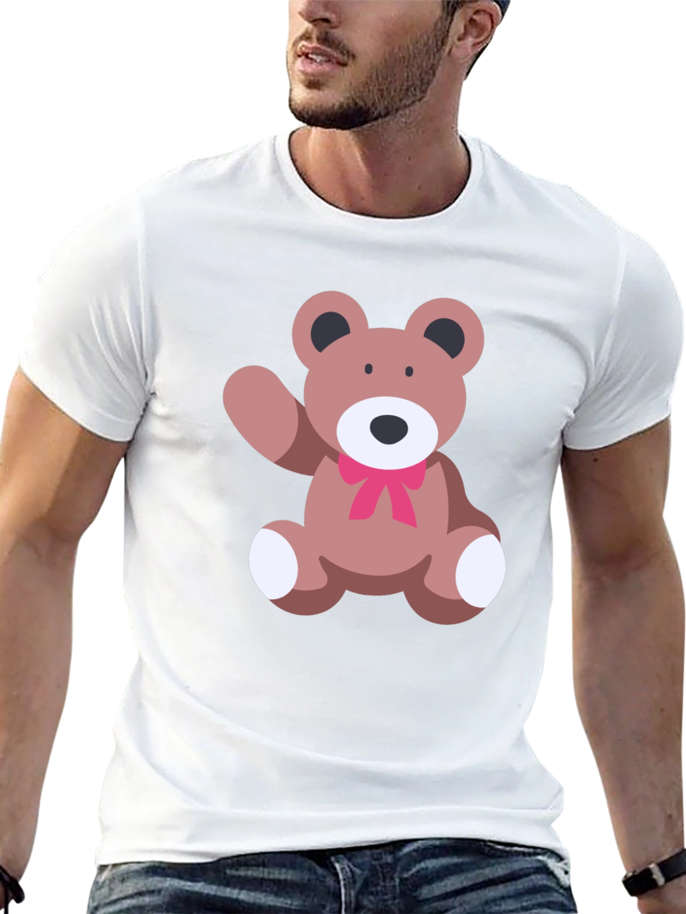 Black Cute Teddy Bear Graphic Black T-Shirt view 13