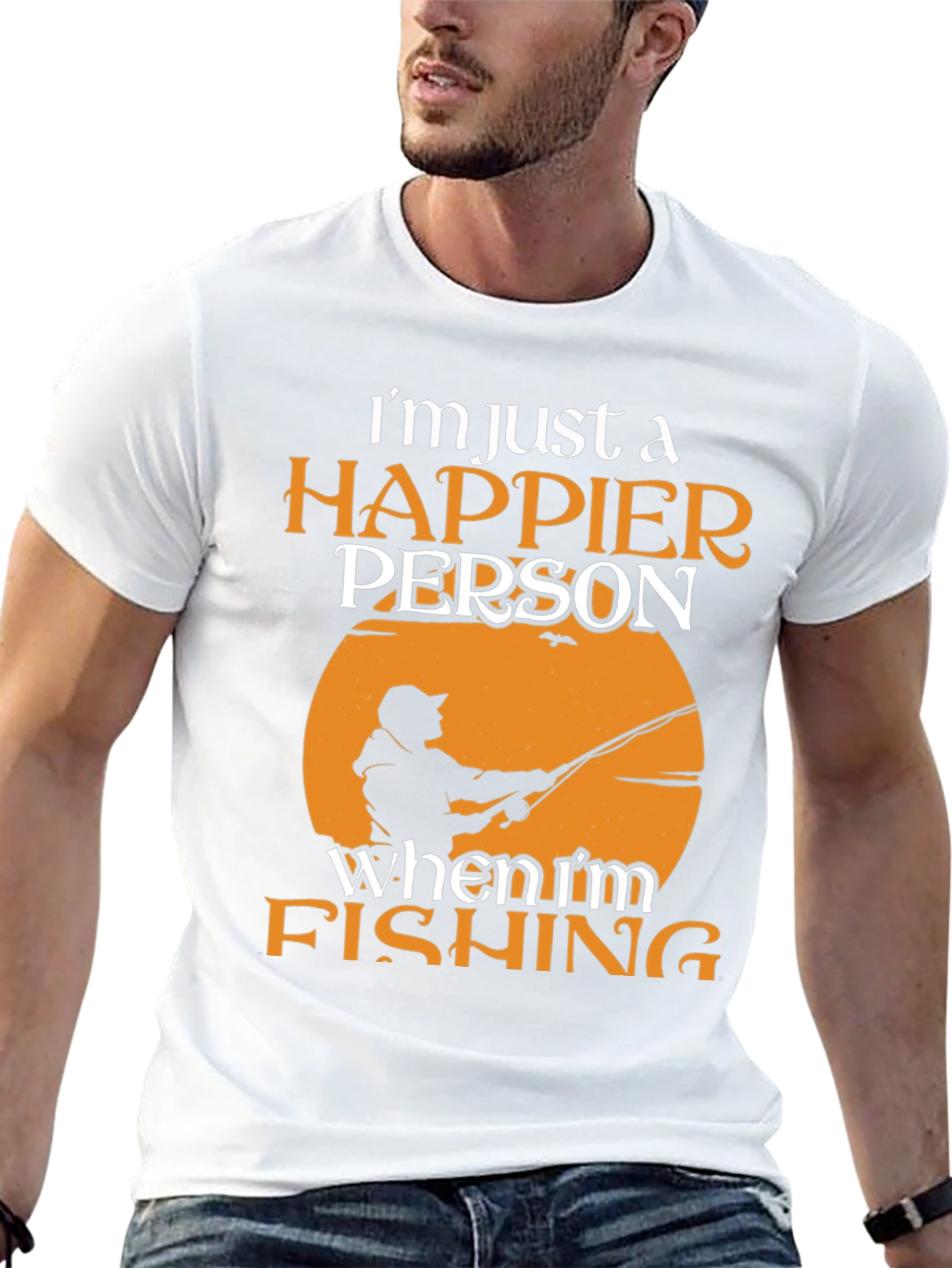 Black Happier Person Fishing Graphic Tee - Soft Cotton Blend view 13