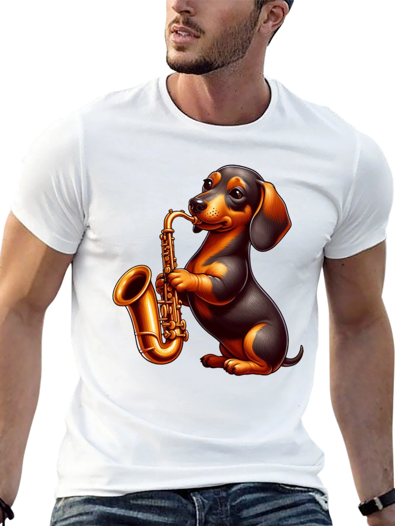 Black Dachshund Saxophone Graphic T-Shirt view 13