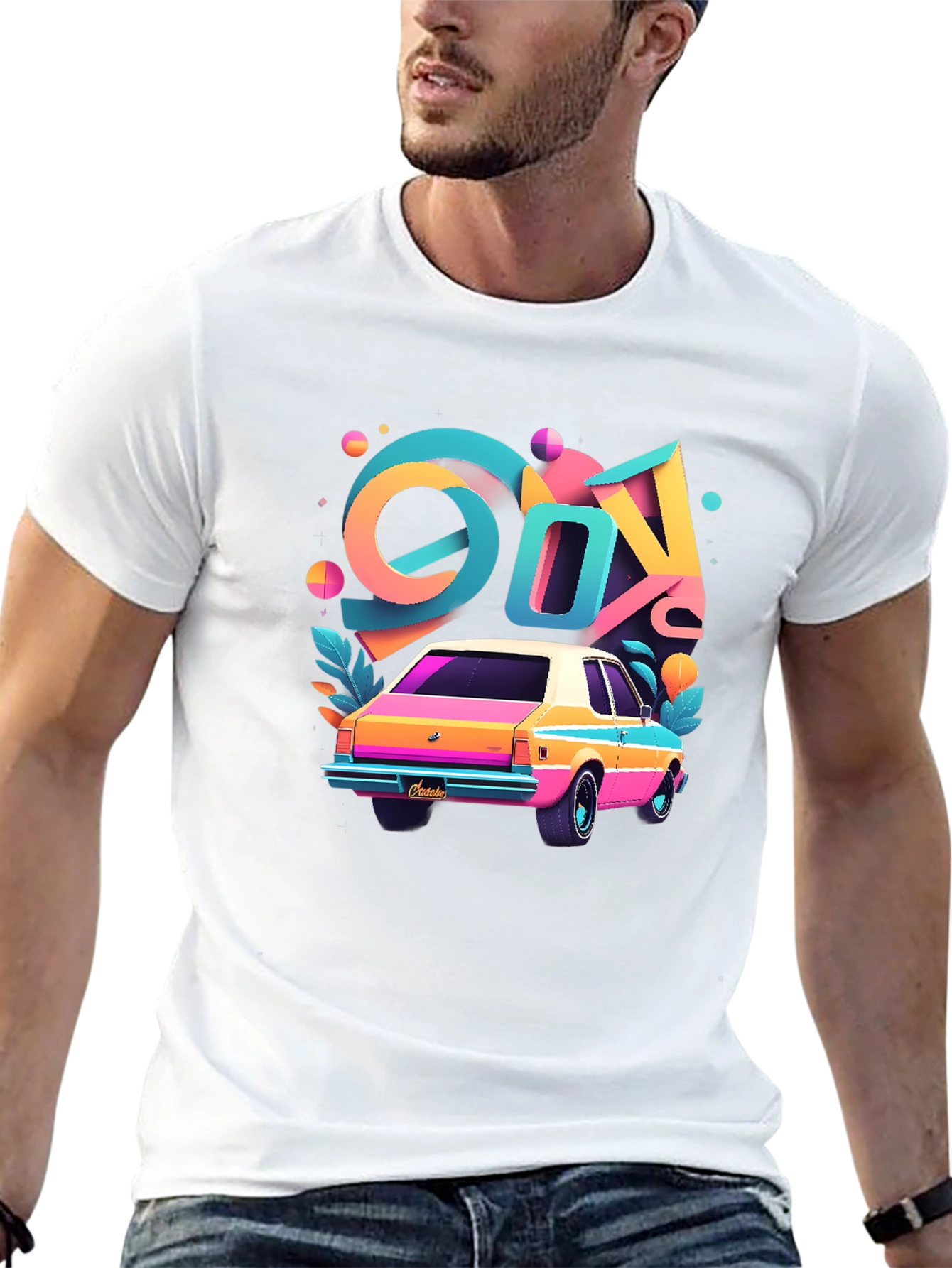 Black Retro 80s Car T-Shirt - Colorful Design view 13
