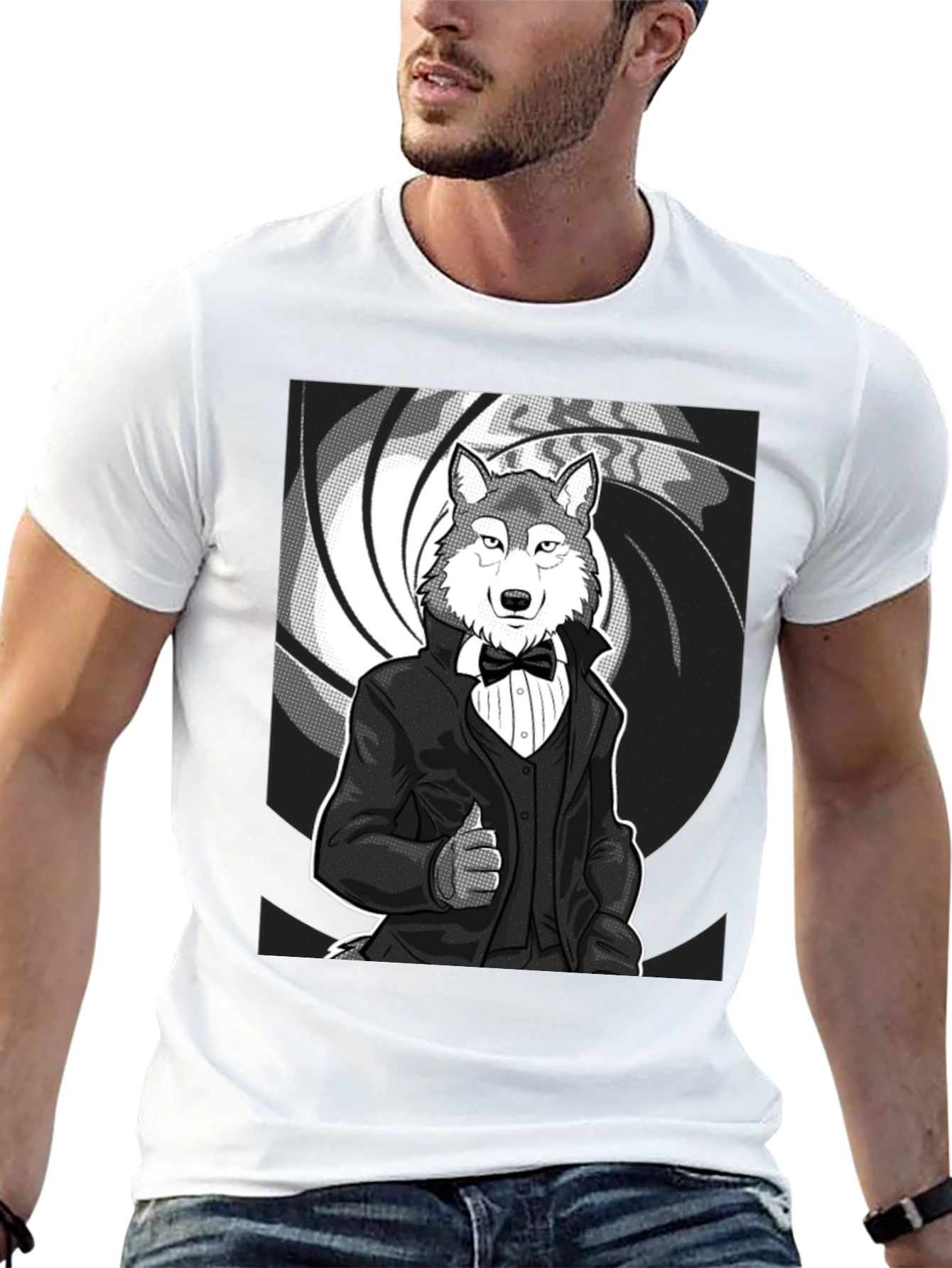 Black Wolf Tuxedo T-Shirt - Suave and Sophisticated Style view 13