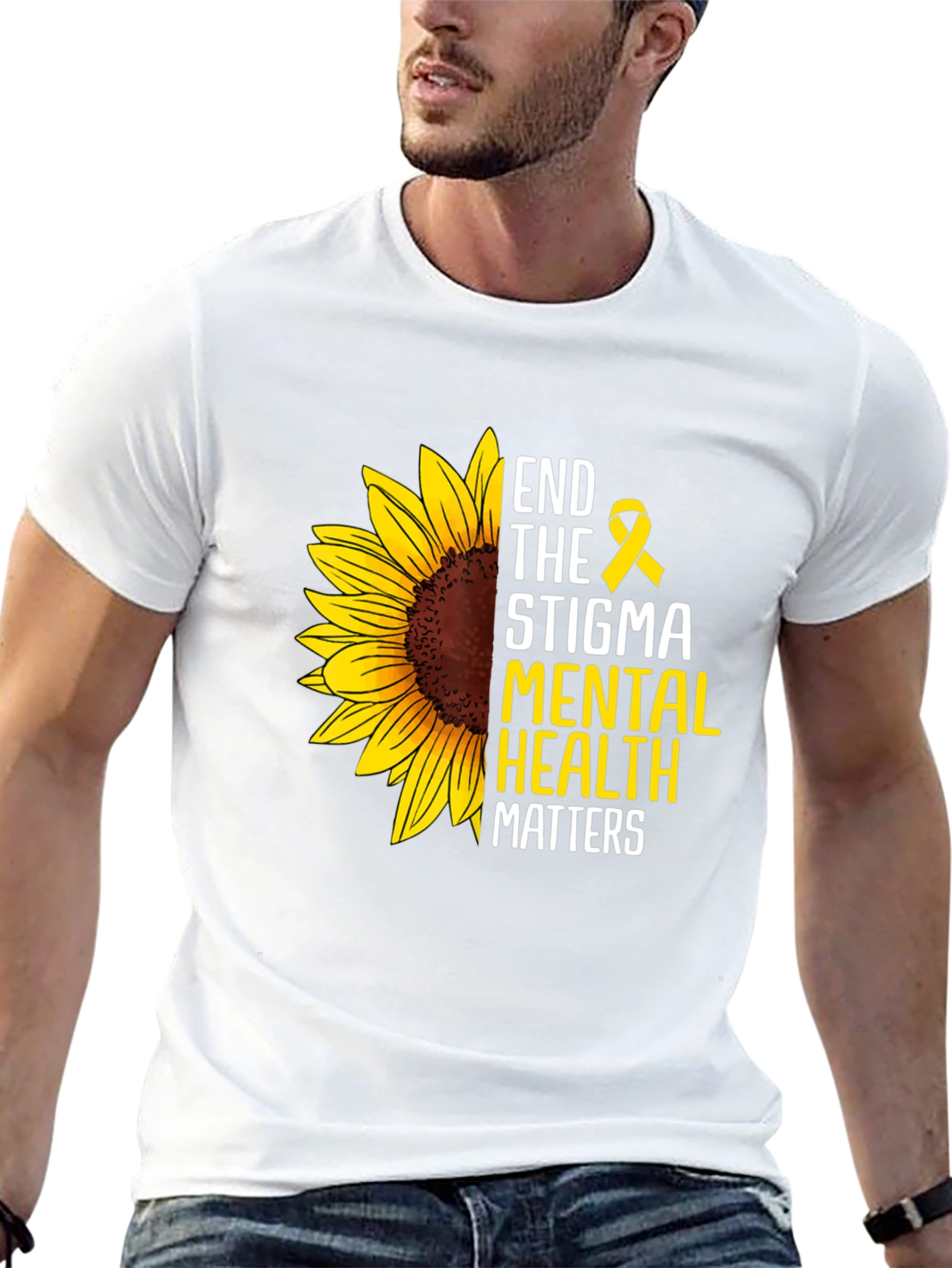 Black End the Stigma Mental Health Matters Sunflower T-Shirt view 13