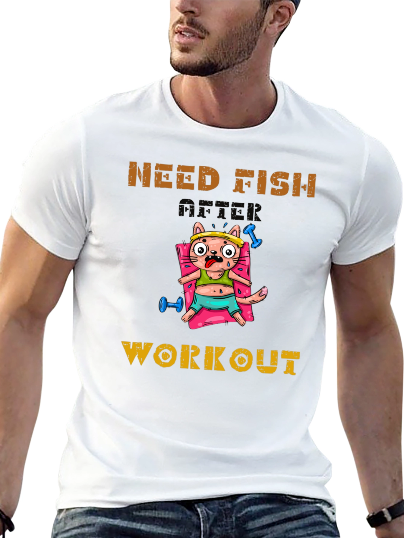 Black Need Fish After Workout Cat Graphic Tee view 13