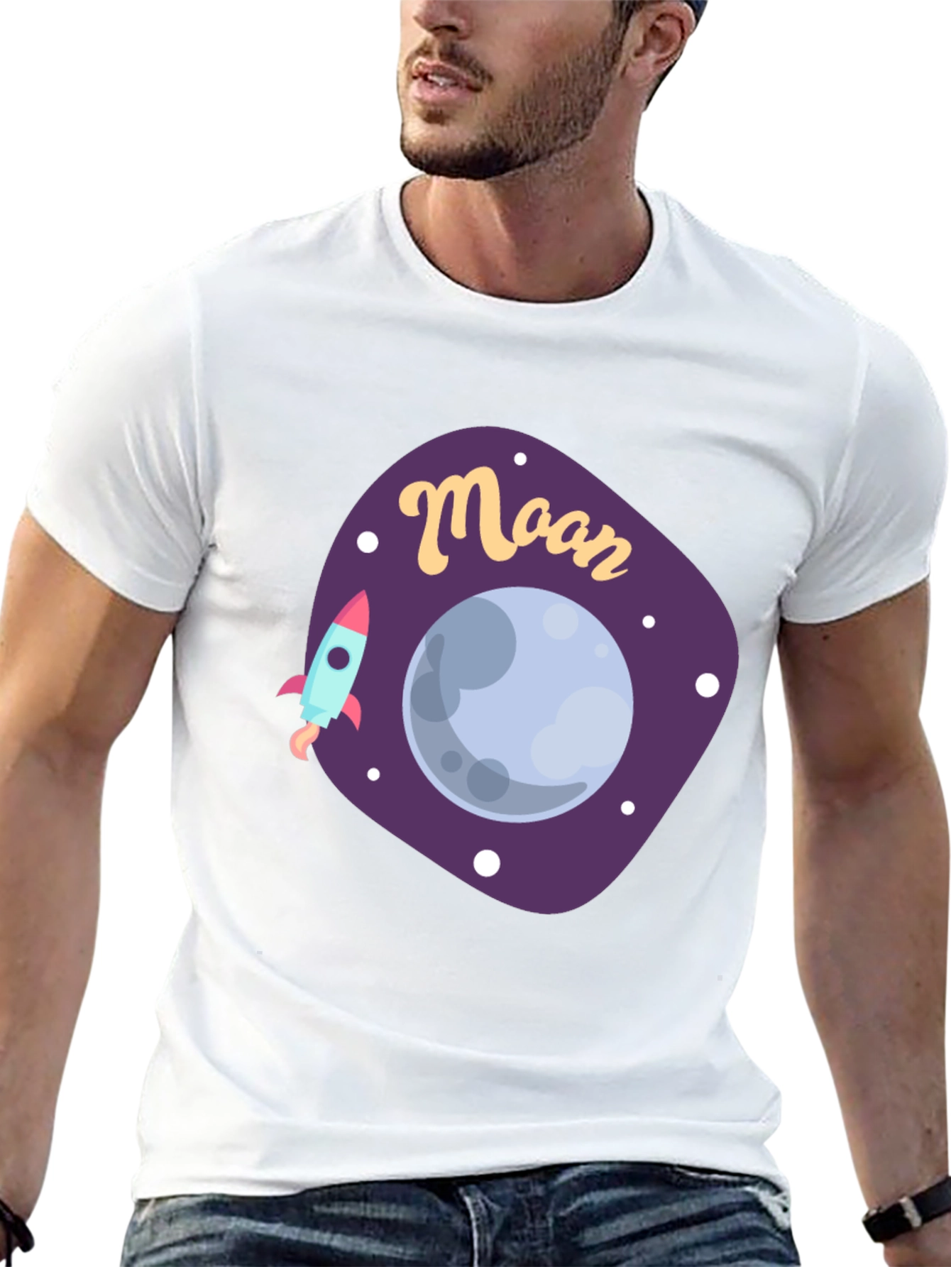 Black Moon Graphic T-Shirt - Space Rocket Design view 13