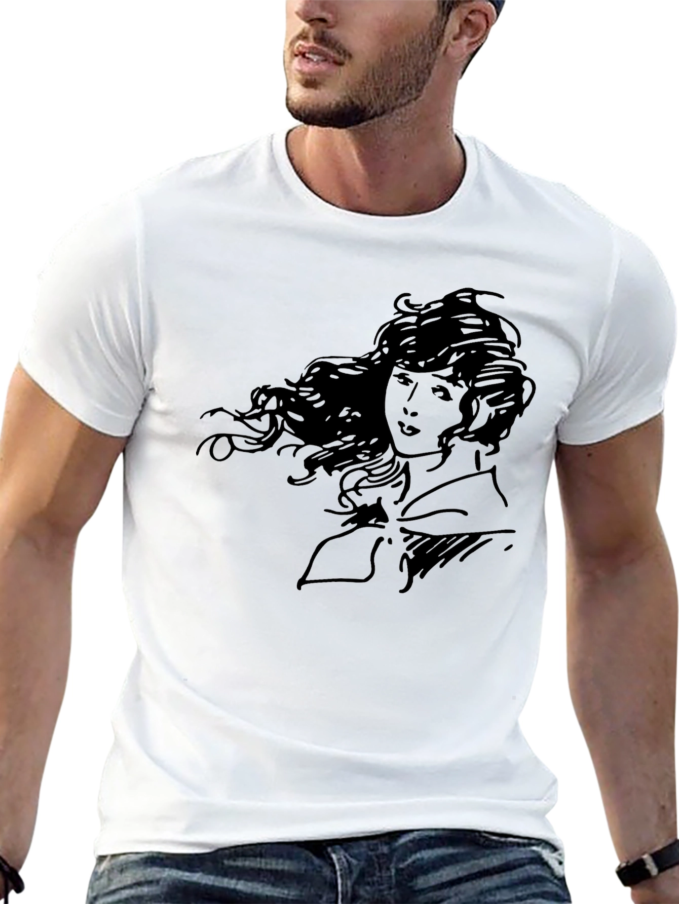Black Elegant Woman Graphic T-Shirt - Black view 13