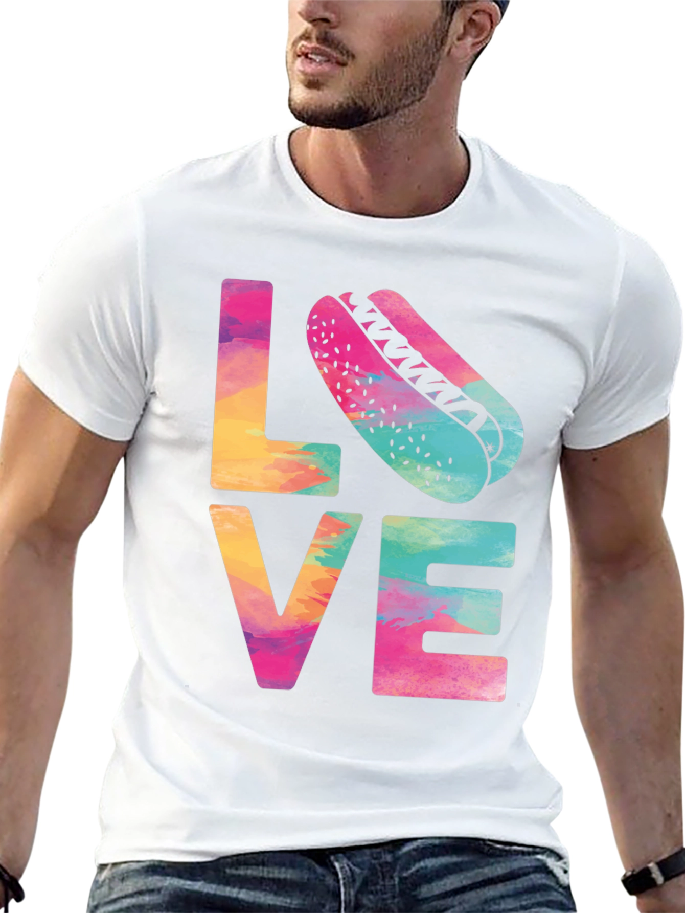 Black Colorful Love Hotdog T-Shirt - Fun & Casual Tee view 13
