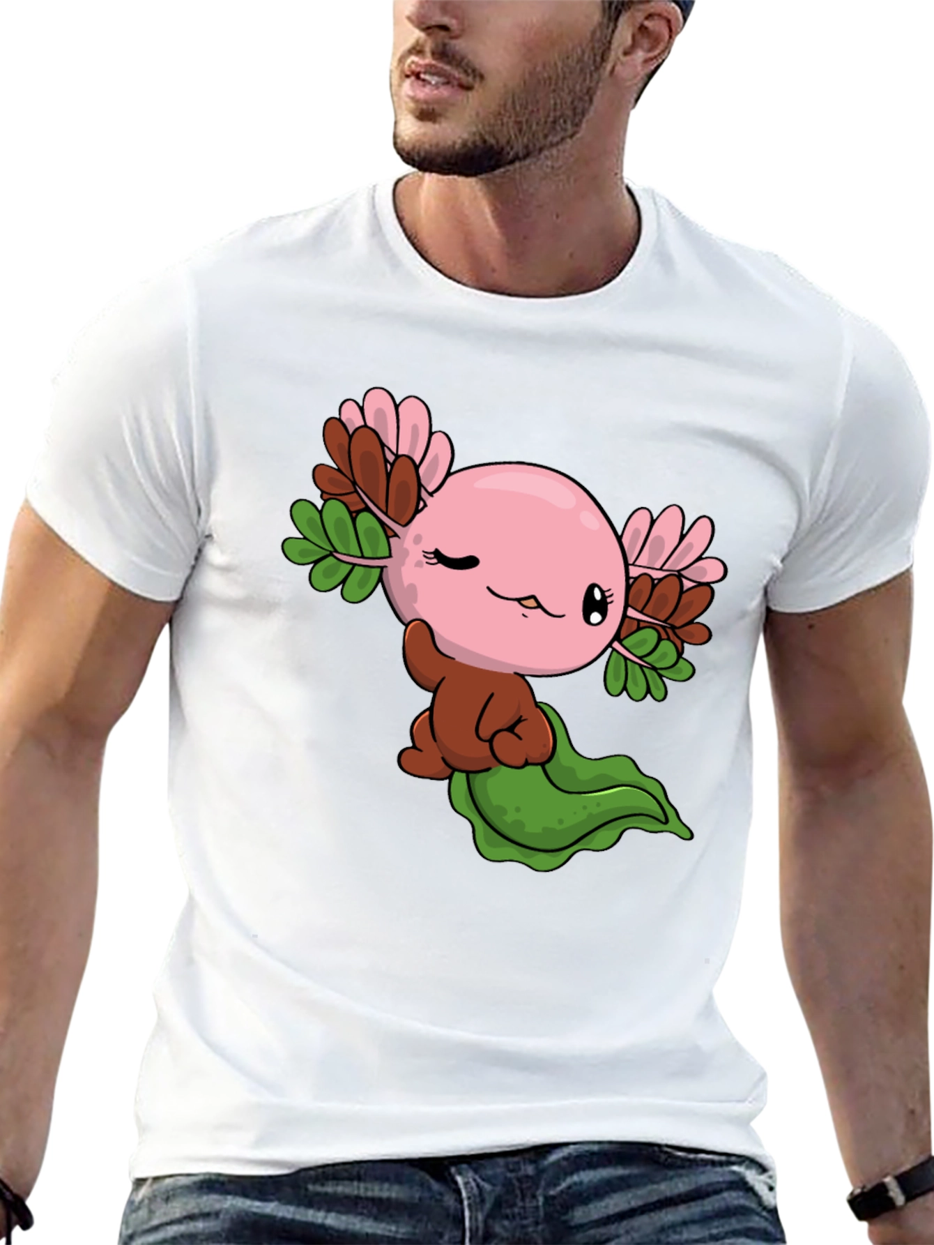 Black Cute Axolotl Cartoon Black T-Shirt view 13