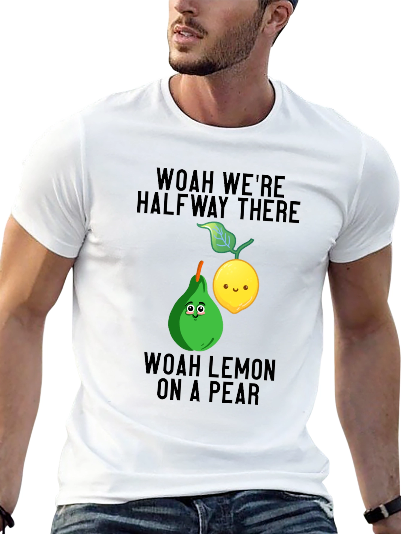 Black Woah Lemon on a Pear Graphic T-Shirt view 13