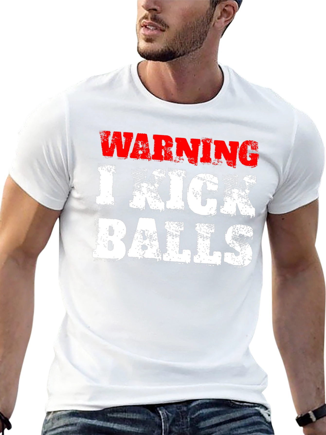Black Warning: I Kick Balls Funny T-Shirt view 13