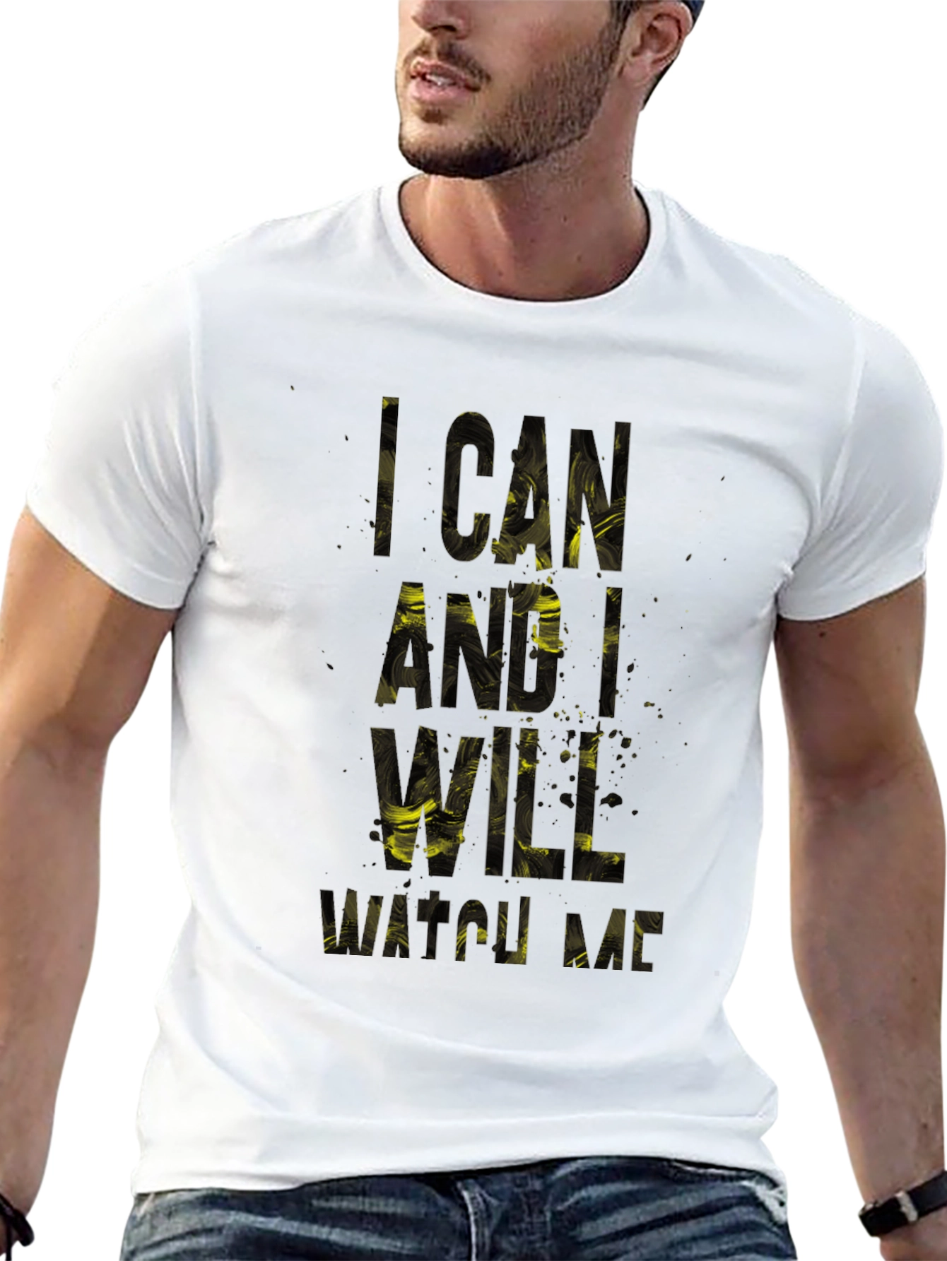 Black Motivational 'I Can and I Will' Black T-Shirt view 13