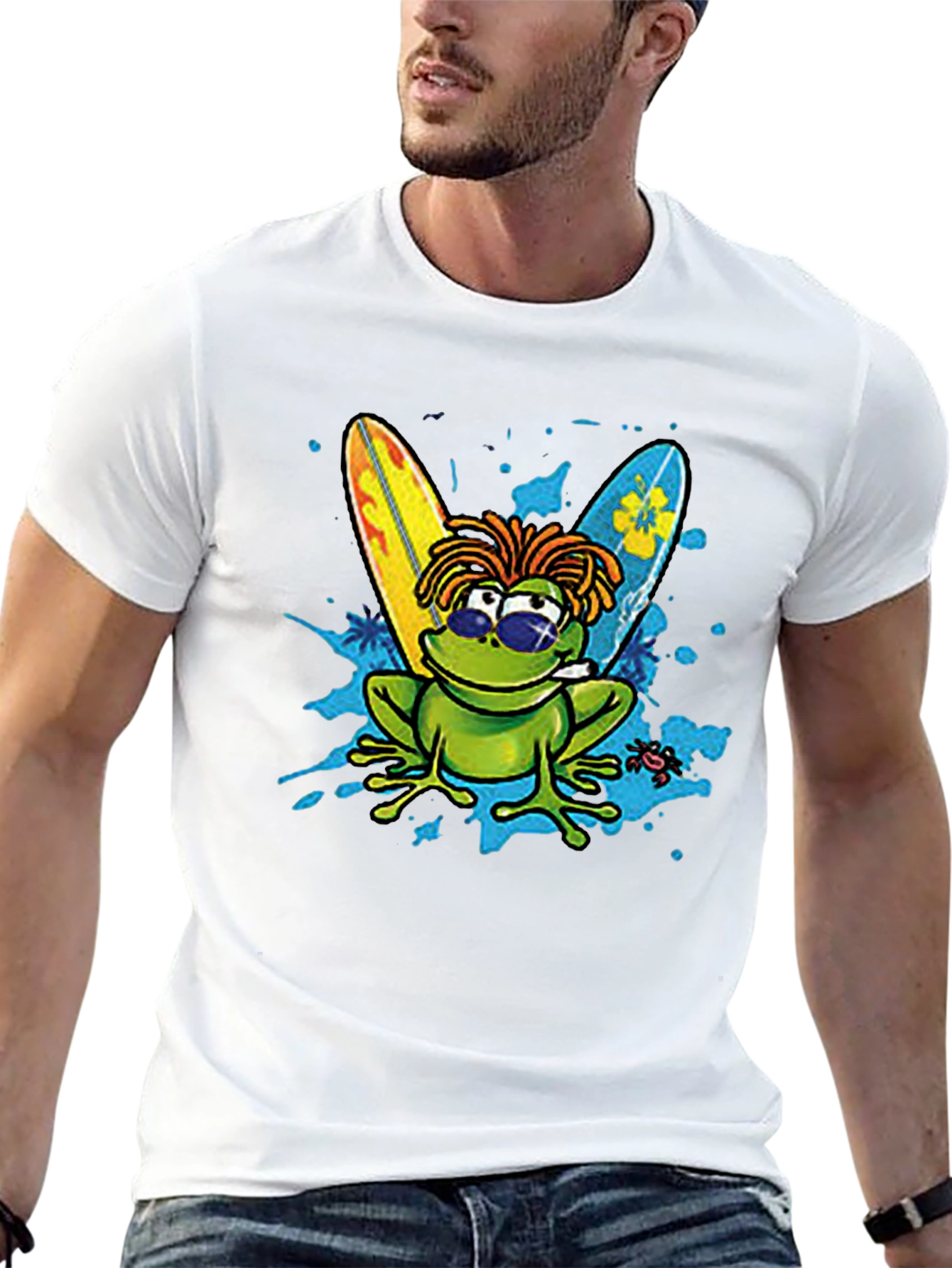 Black Surfer Frog Graphic Tee - Relaxed Fit Black T-Shirt view 13