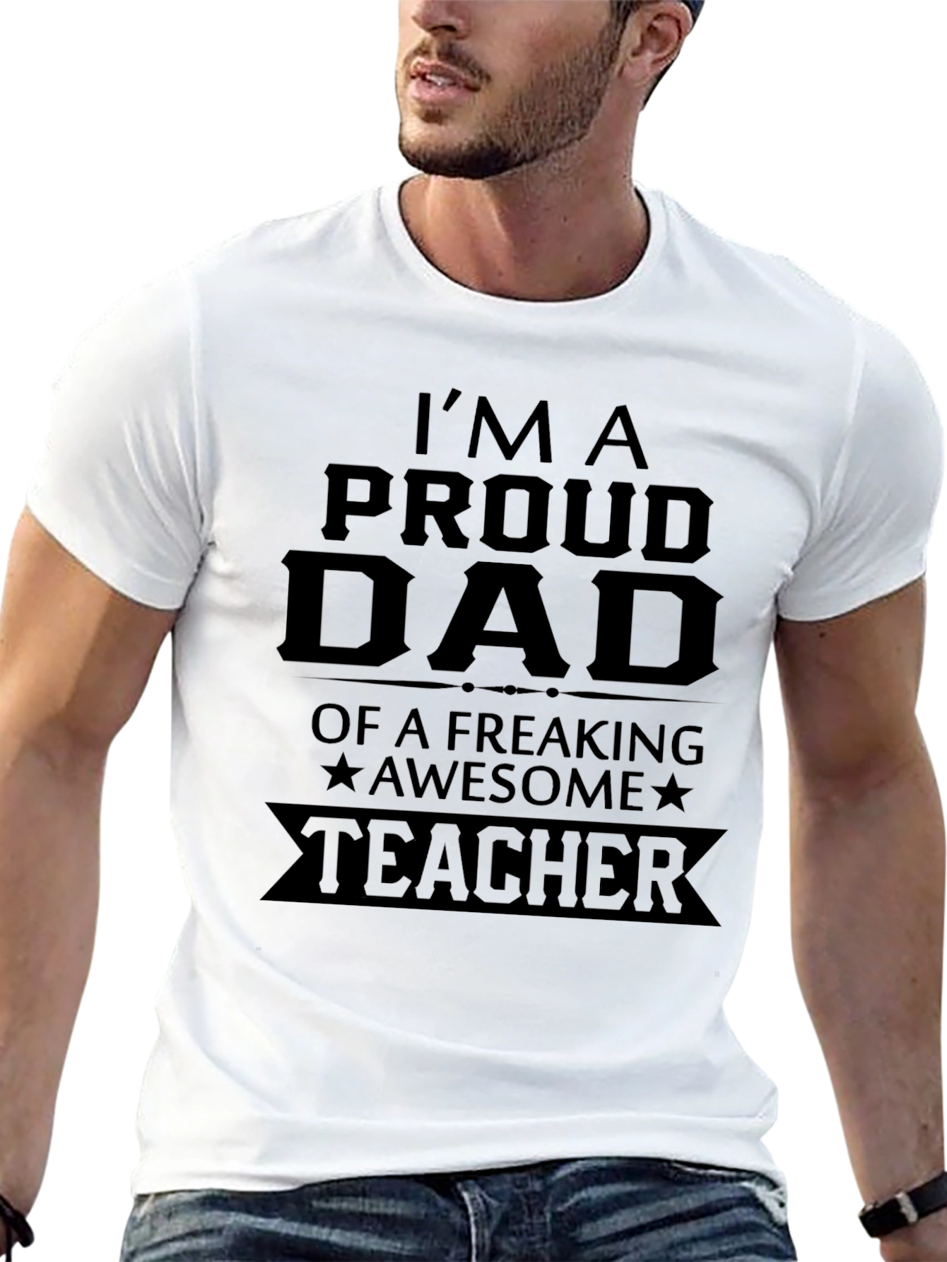 Black Proud Dad of Awesome Teacher T-Shirt view 13