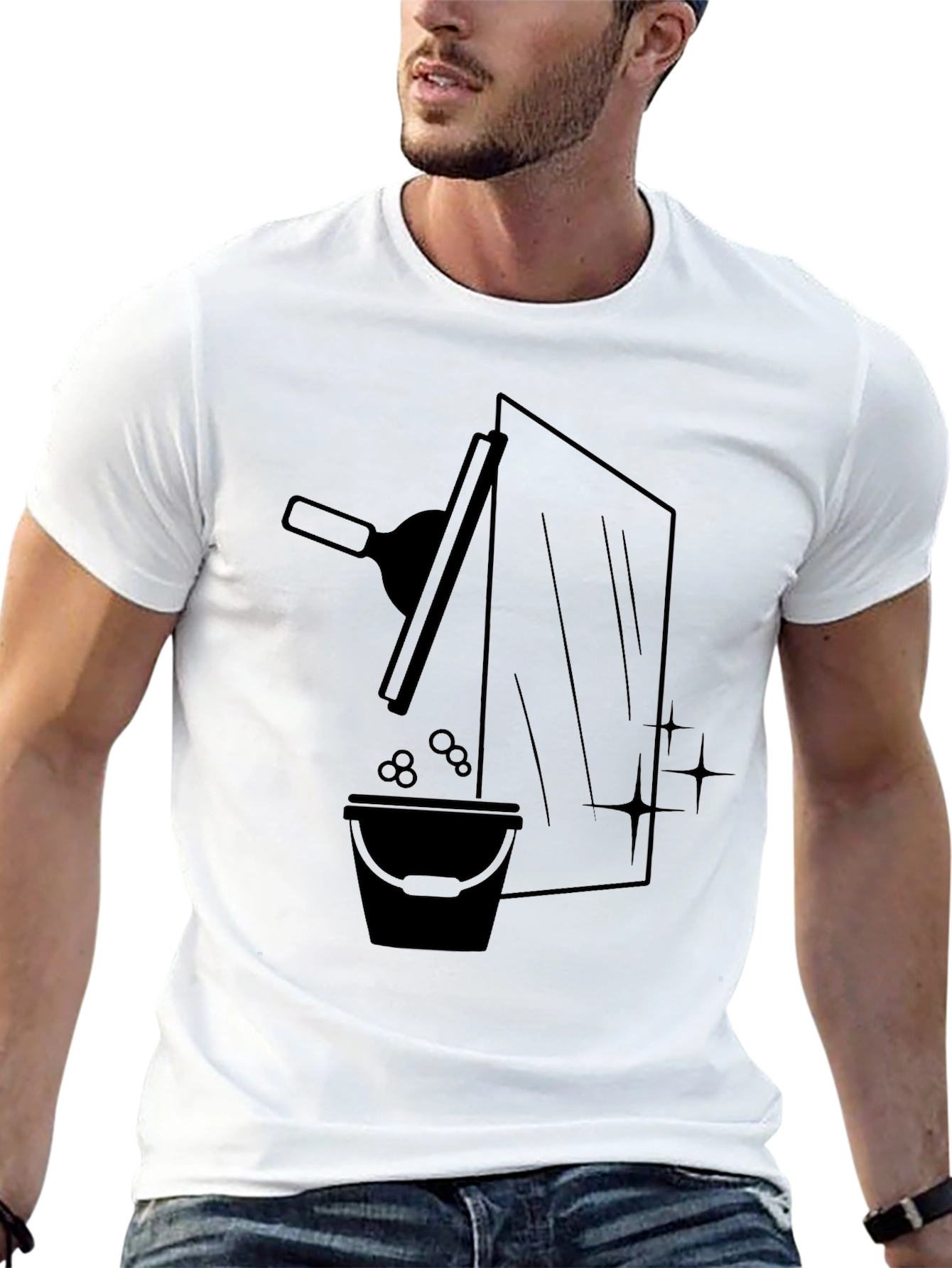 Black Window Washer Graphic Tee - Black Crew Neck T-Shirt view 13