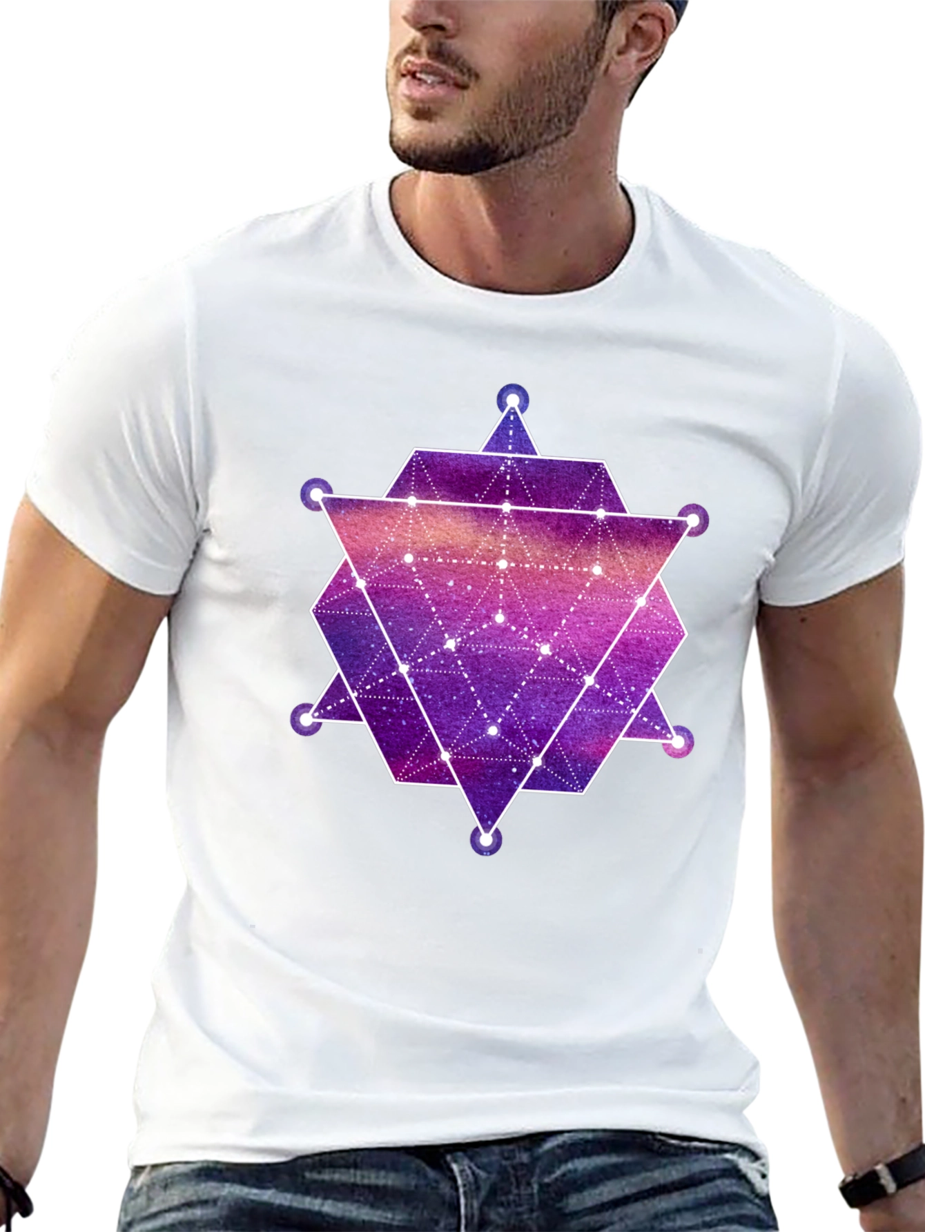 Black Geometric Galaxy Print Black T-Shirt view 13