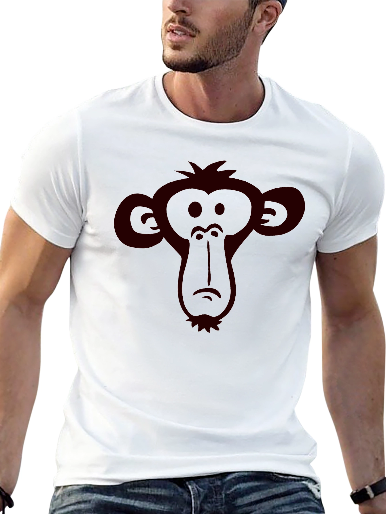 Black Monkey Face Graphic Tee - Black Crew Neck T-Shirt view 13