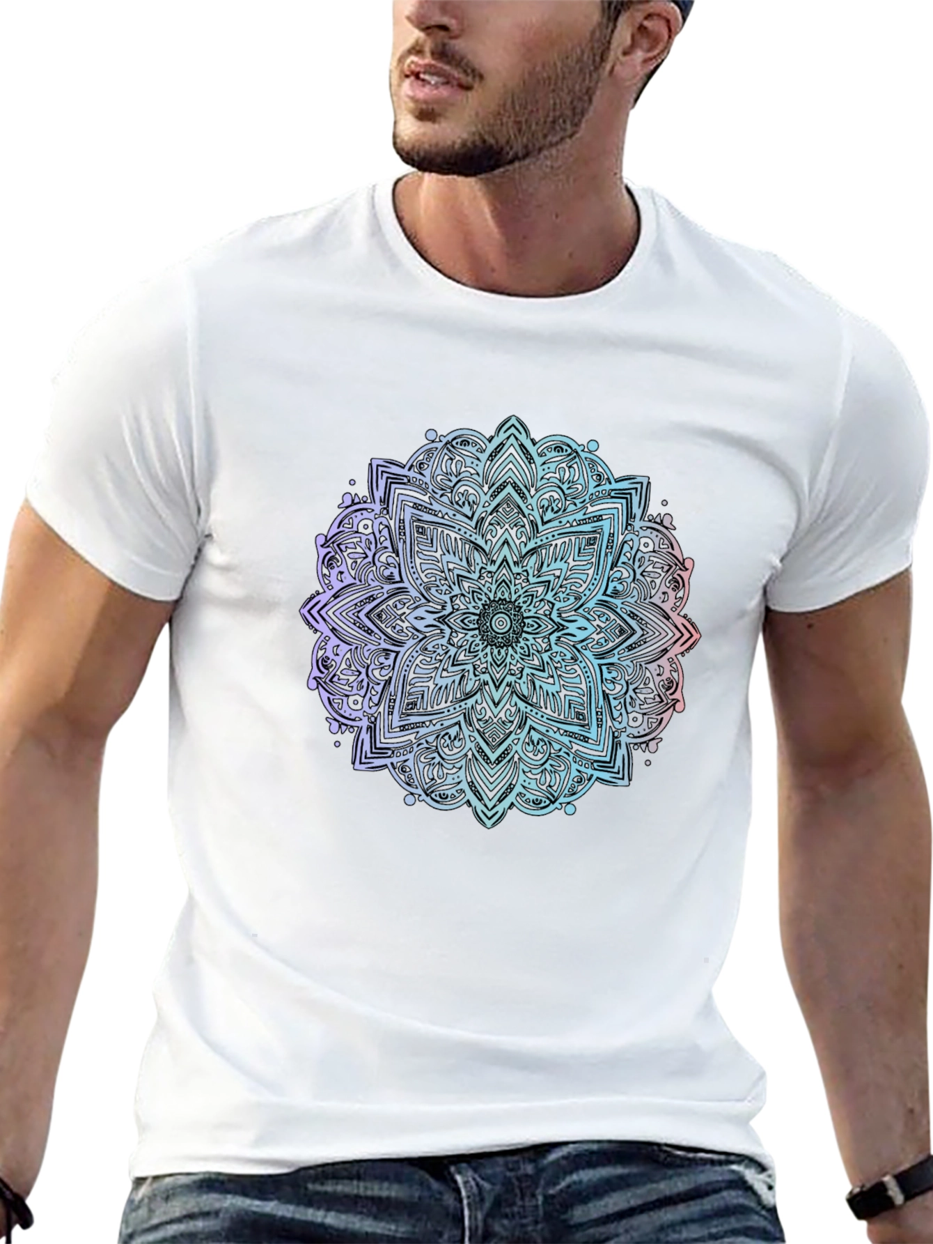 Black Mandala Print Black T-Shirt view 13