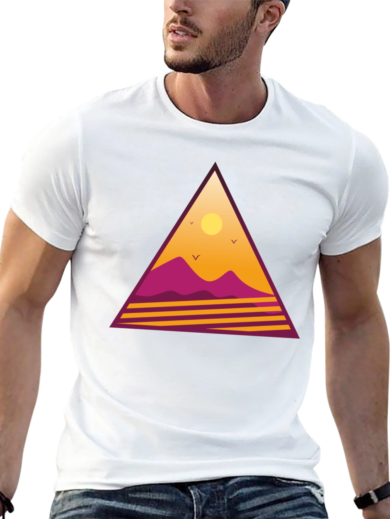 Black Retro Sunset Triangle Graphic Tee - Black view 13