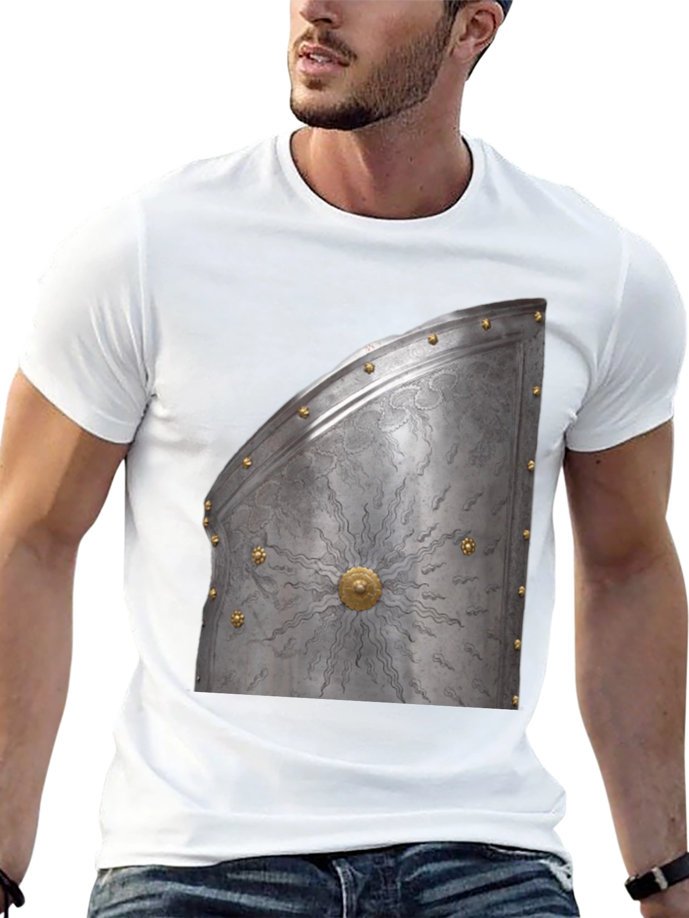 Black Medieval Knight Armor Graphic Tee - Unique Design view 13