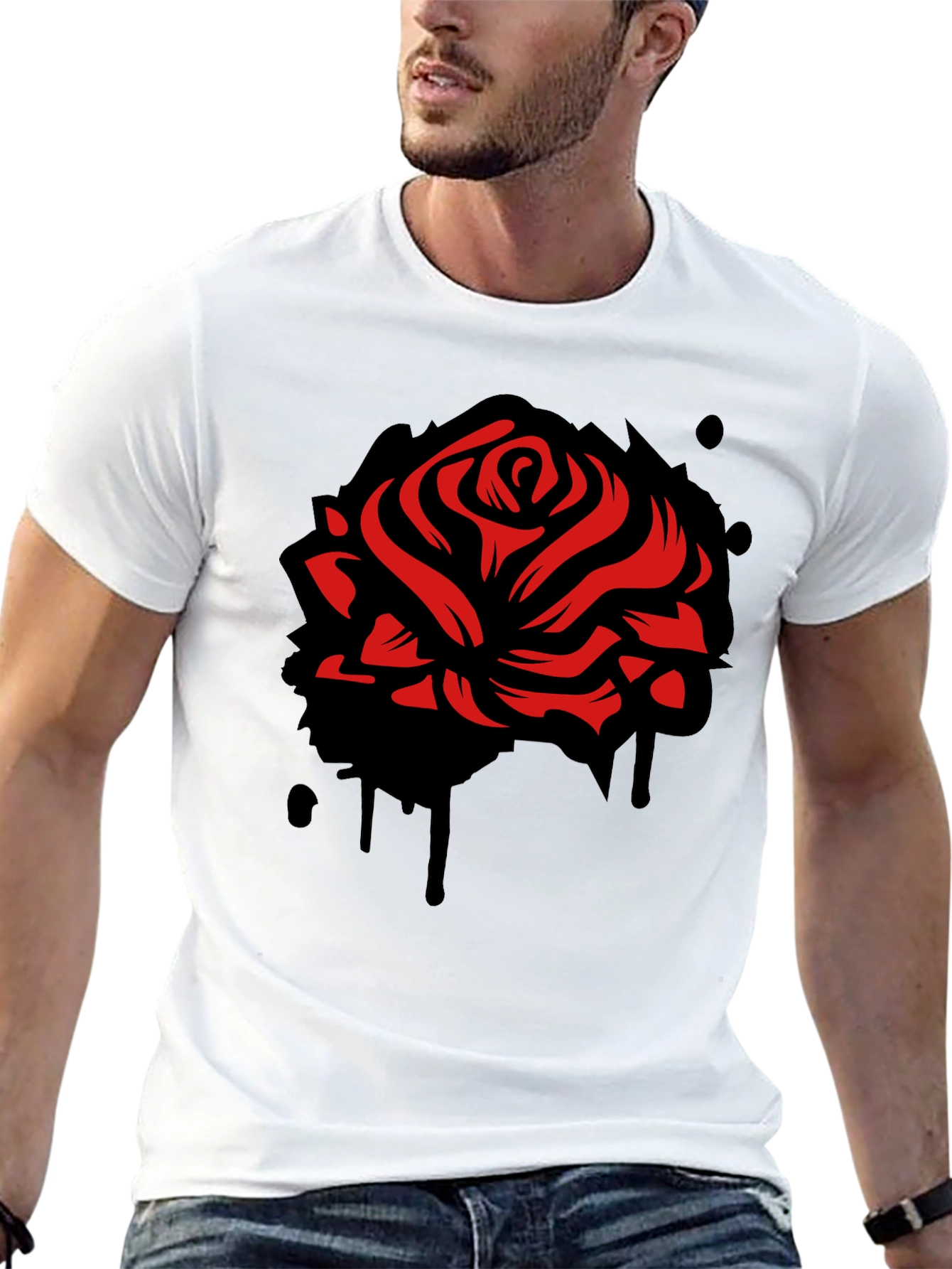Black Red Rose Graphic Black T-Shirt view 13