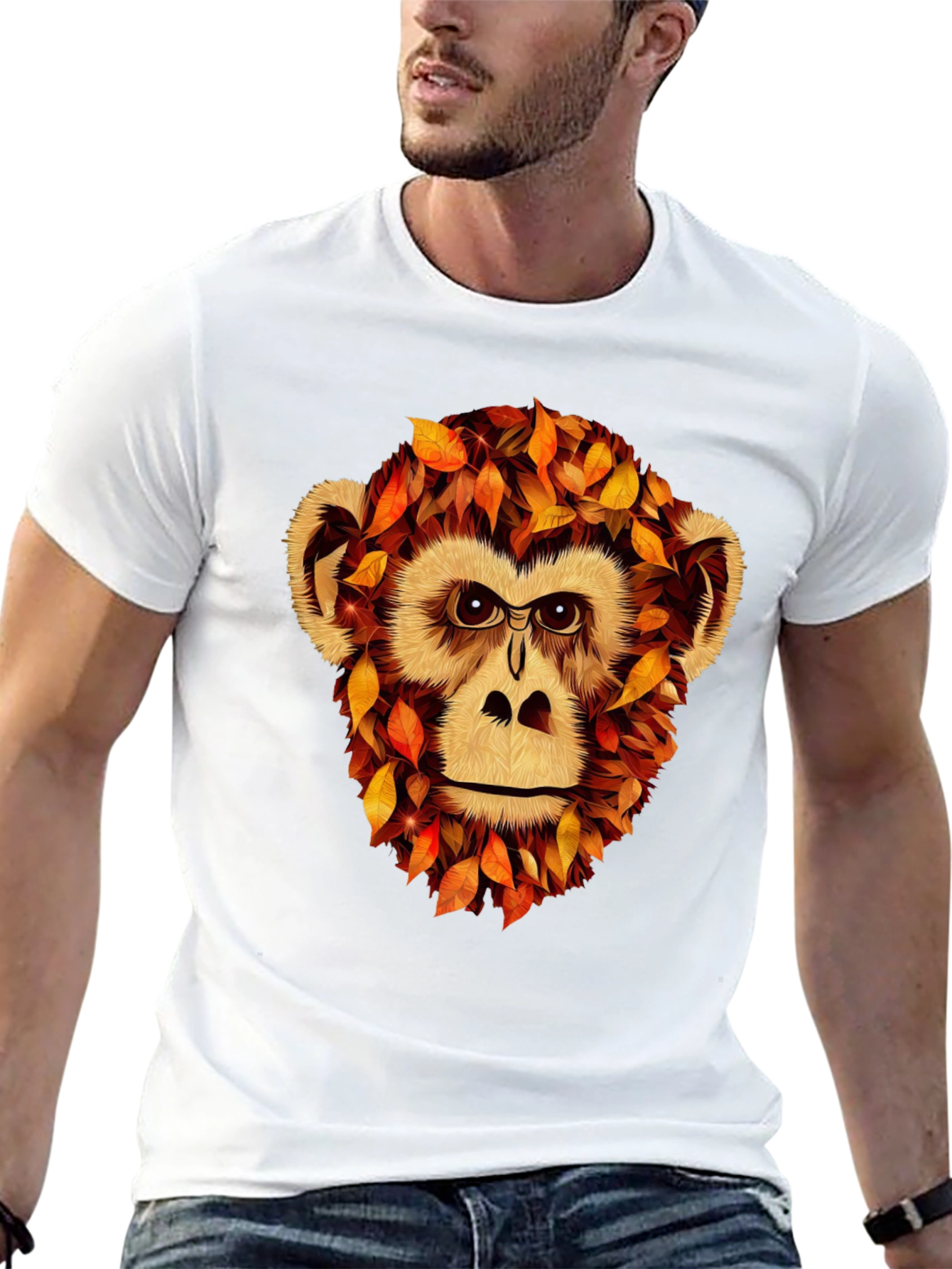 Black Autumn Monkey Graphic T-Shirt - Unique Fall Apparel view 13