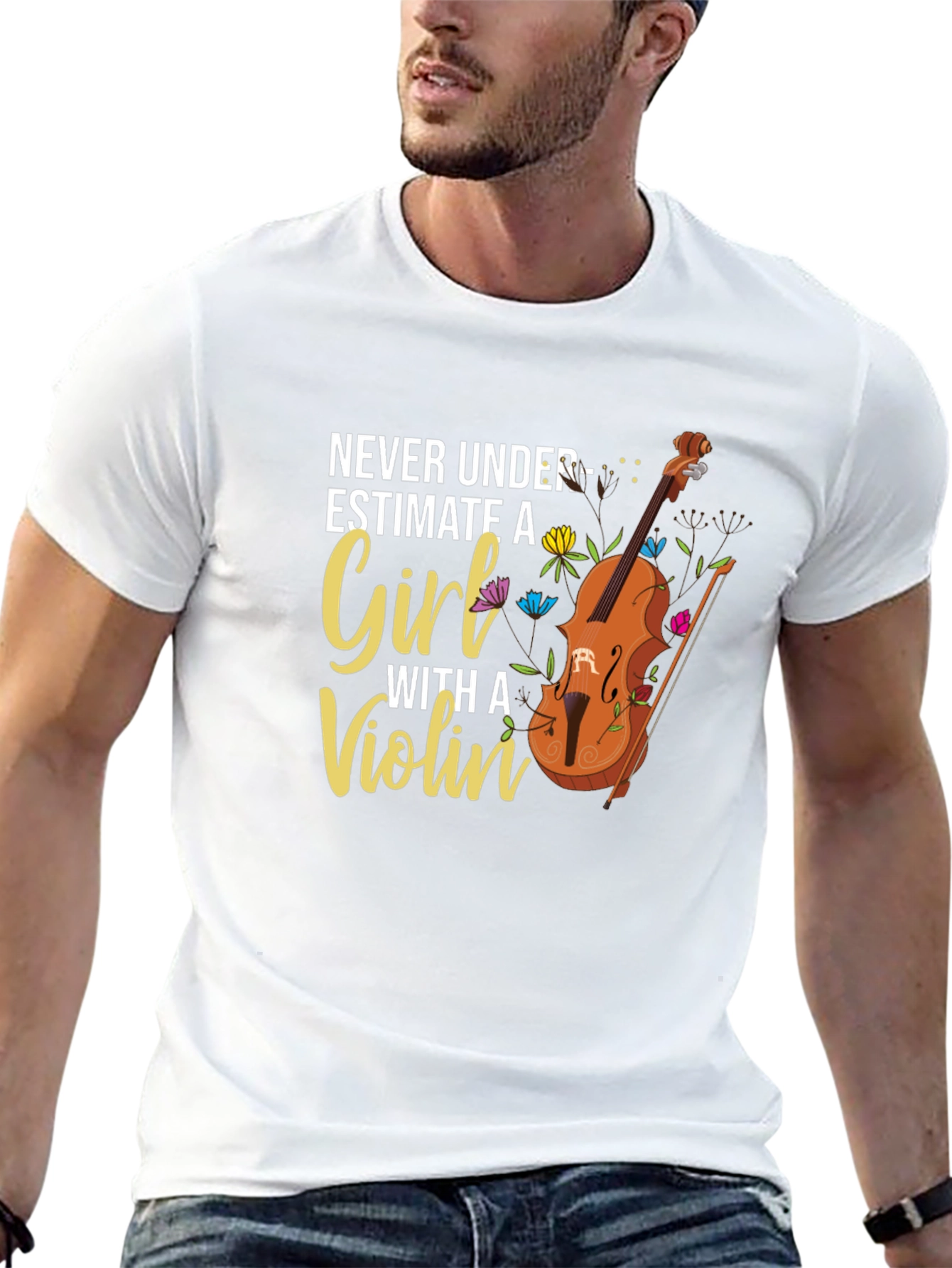 Black Never Underestimate A Girl With a Violin Graphic T-Shirt view 13