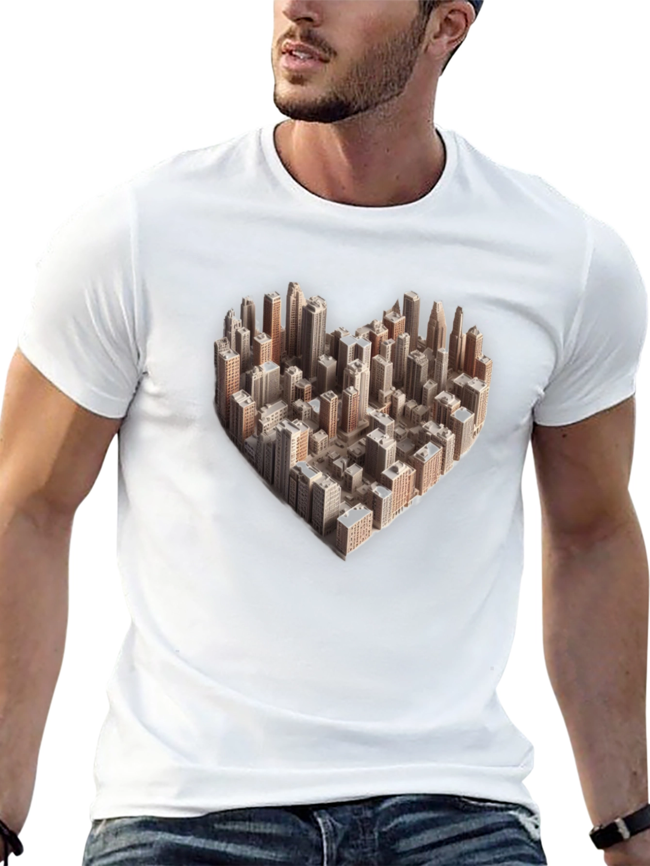 Black Heart Shaped Cityscape Graphic Tee - Urban Love T-Shirt view 13