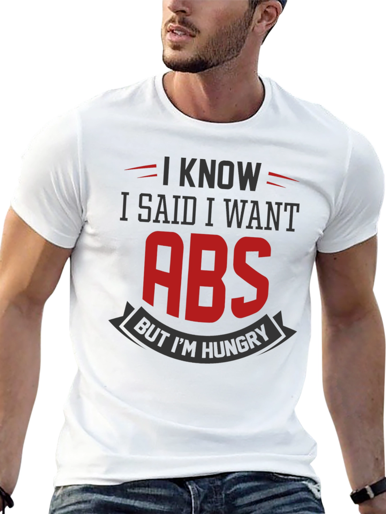 Black Funny Gym T-Shirt: I Want Abs But I'm Hungry view 13