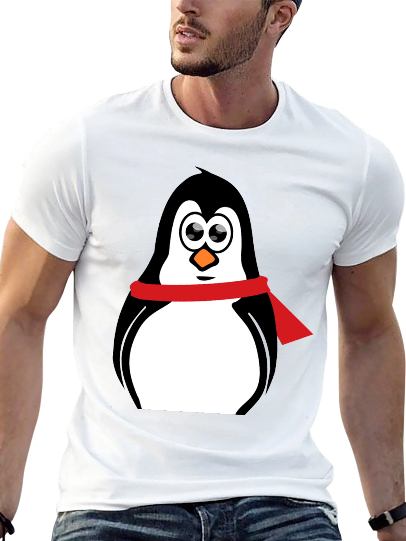 Black Penguin Graphic Tee - Cartoon Penguin with Scarf view 13
