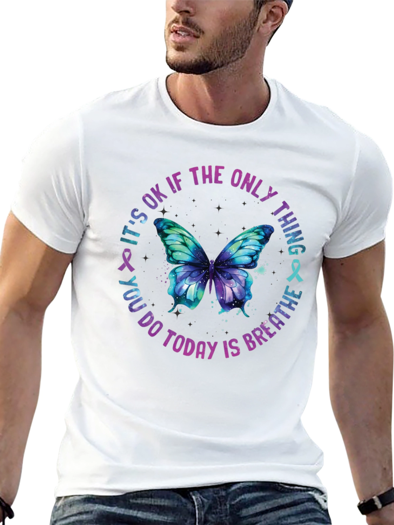 Black Breathe Butterfly Graphic Tee - Mental Health Awareness Shirt view 13
