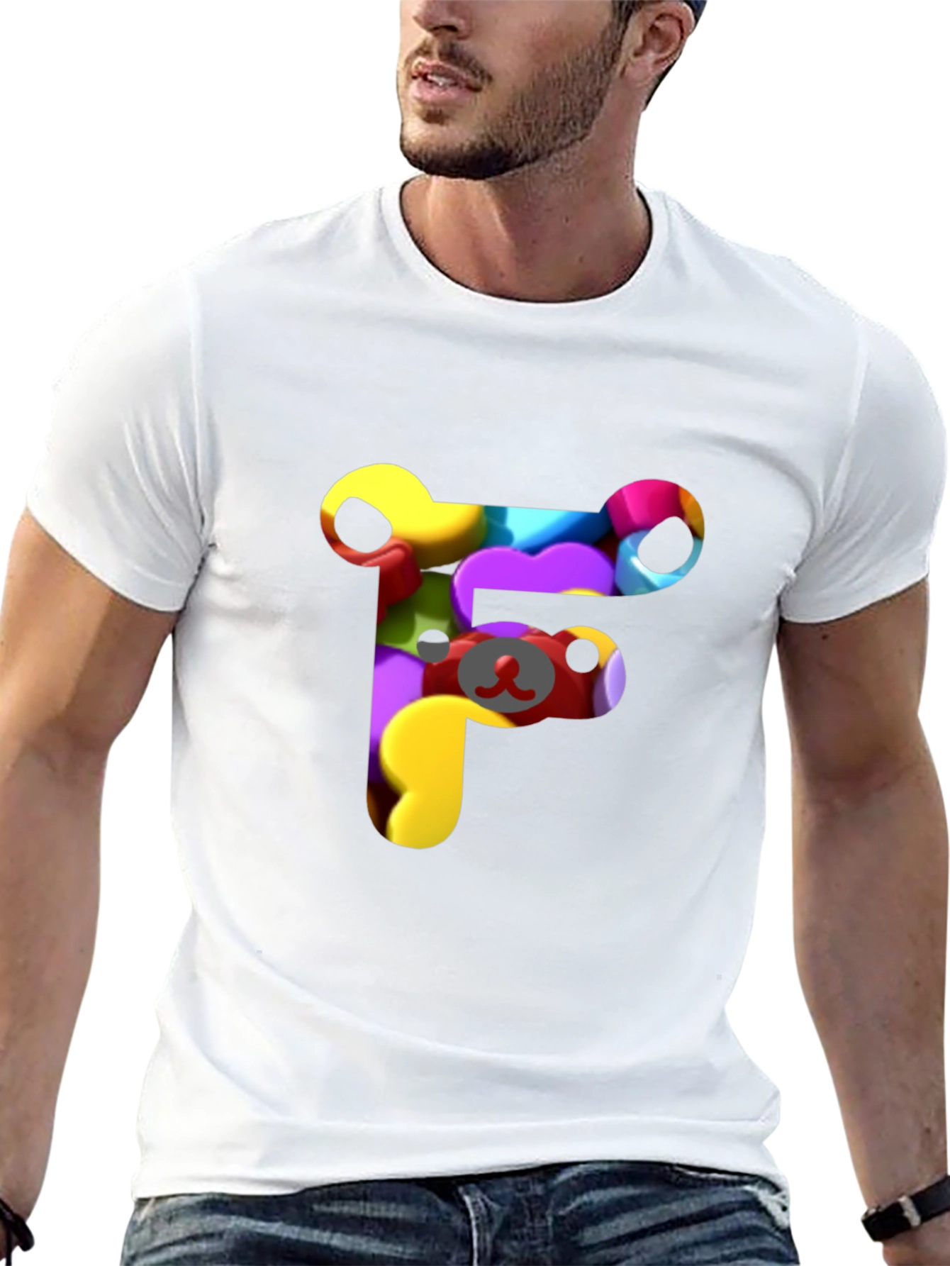 Black Colorful F Letter Bear T-Shirt view 13